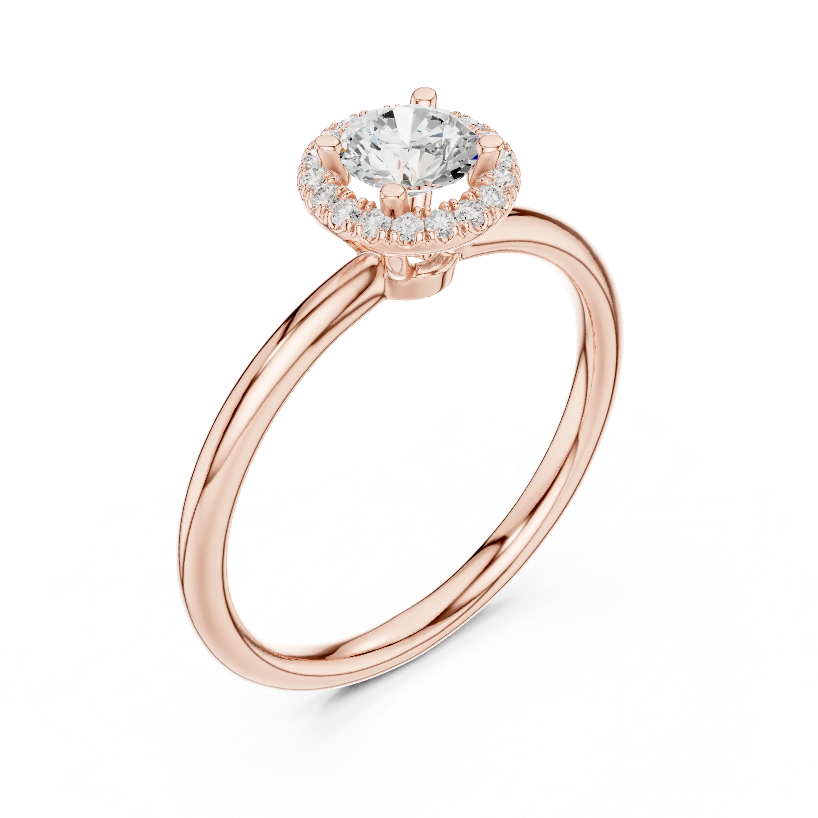 MJR0101 - Delicate Round Halo Solitaire Ring on High-Polish Band