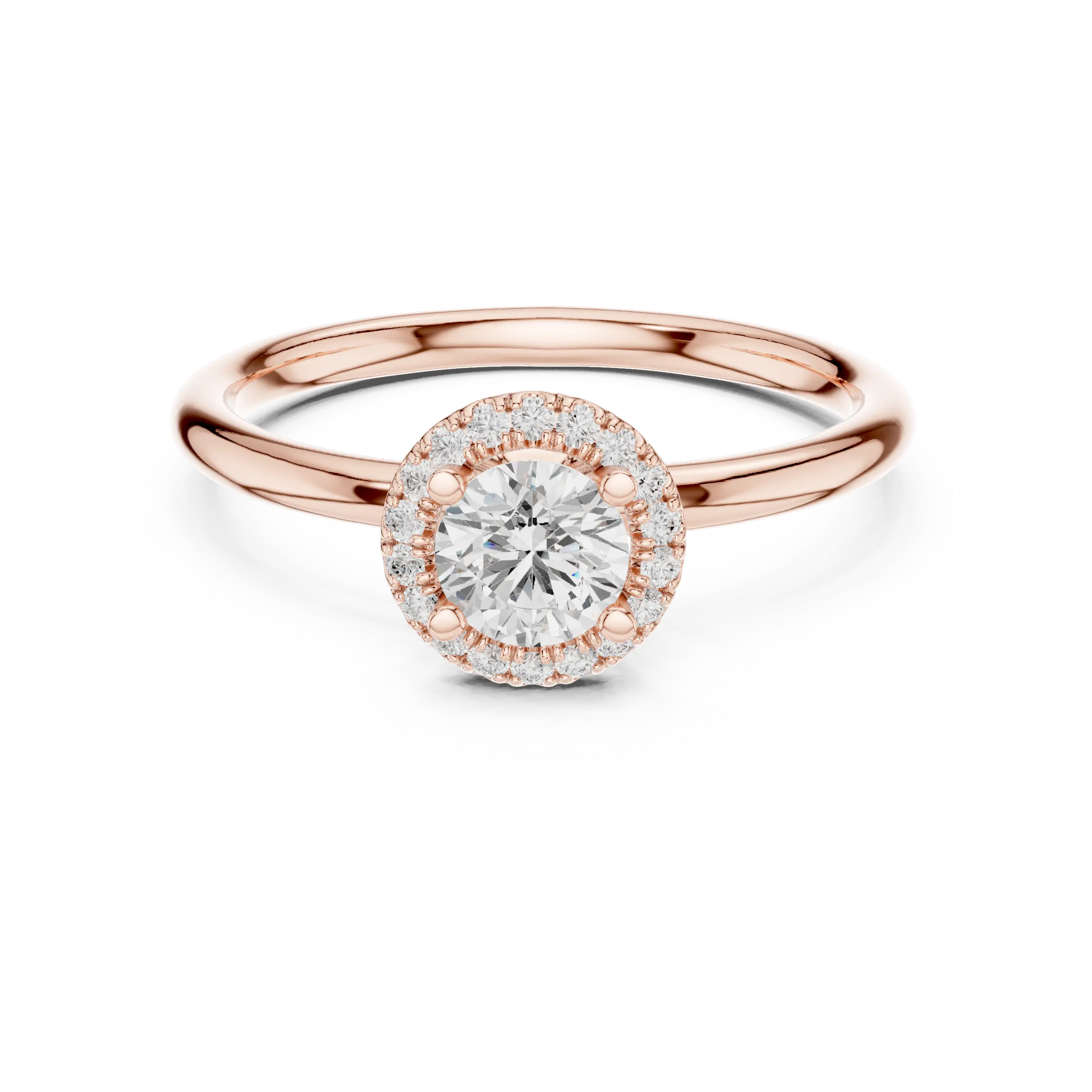 MJR0101 - Delicate Round Halo Solitaire Ring on High-Polish Band