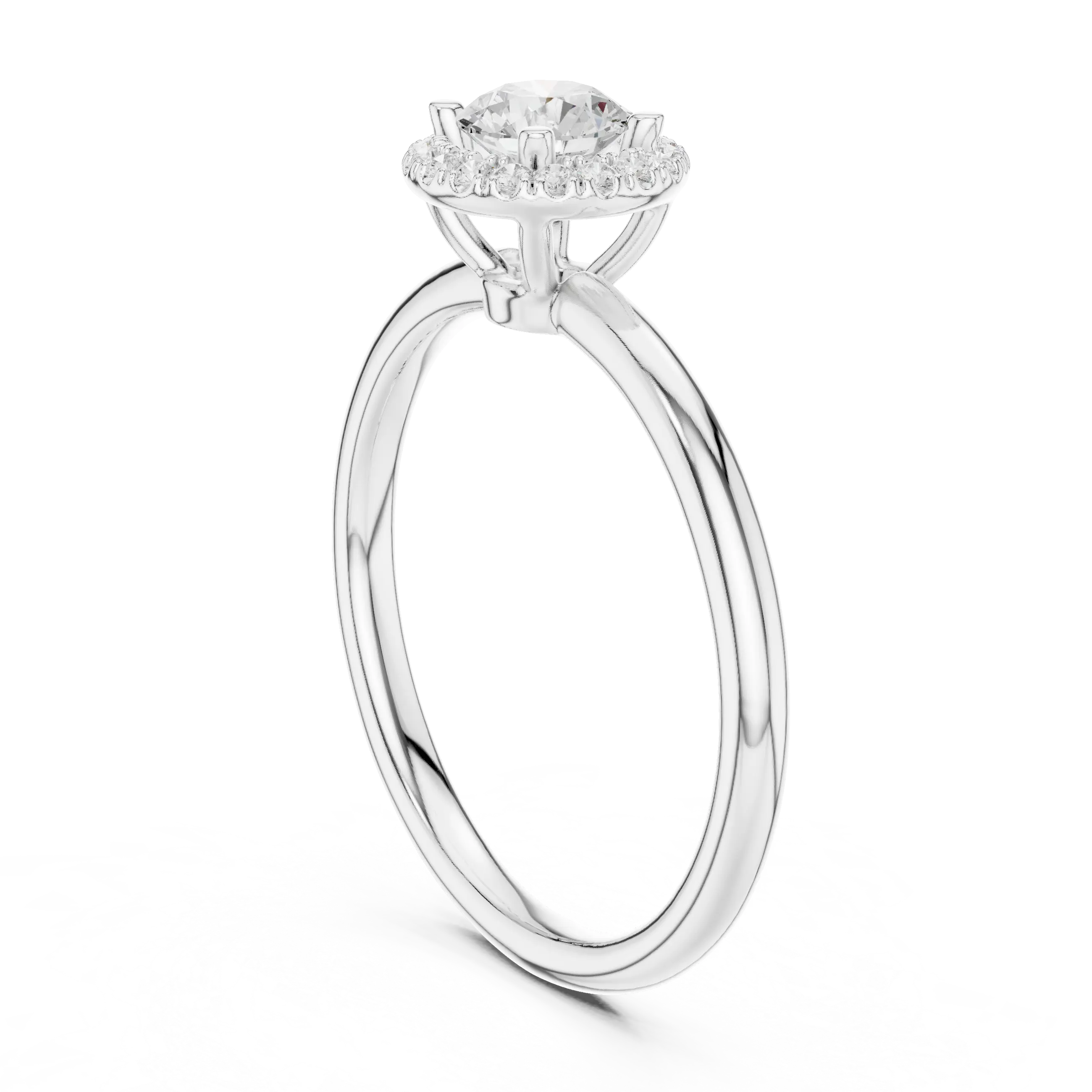 MJR0101 - Delicate Round Halo Solitaire Ring on High-Polish Band