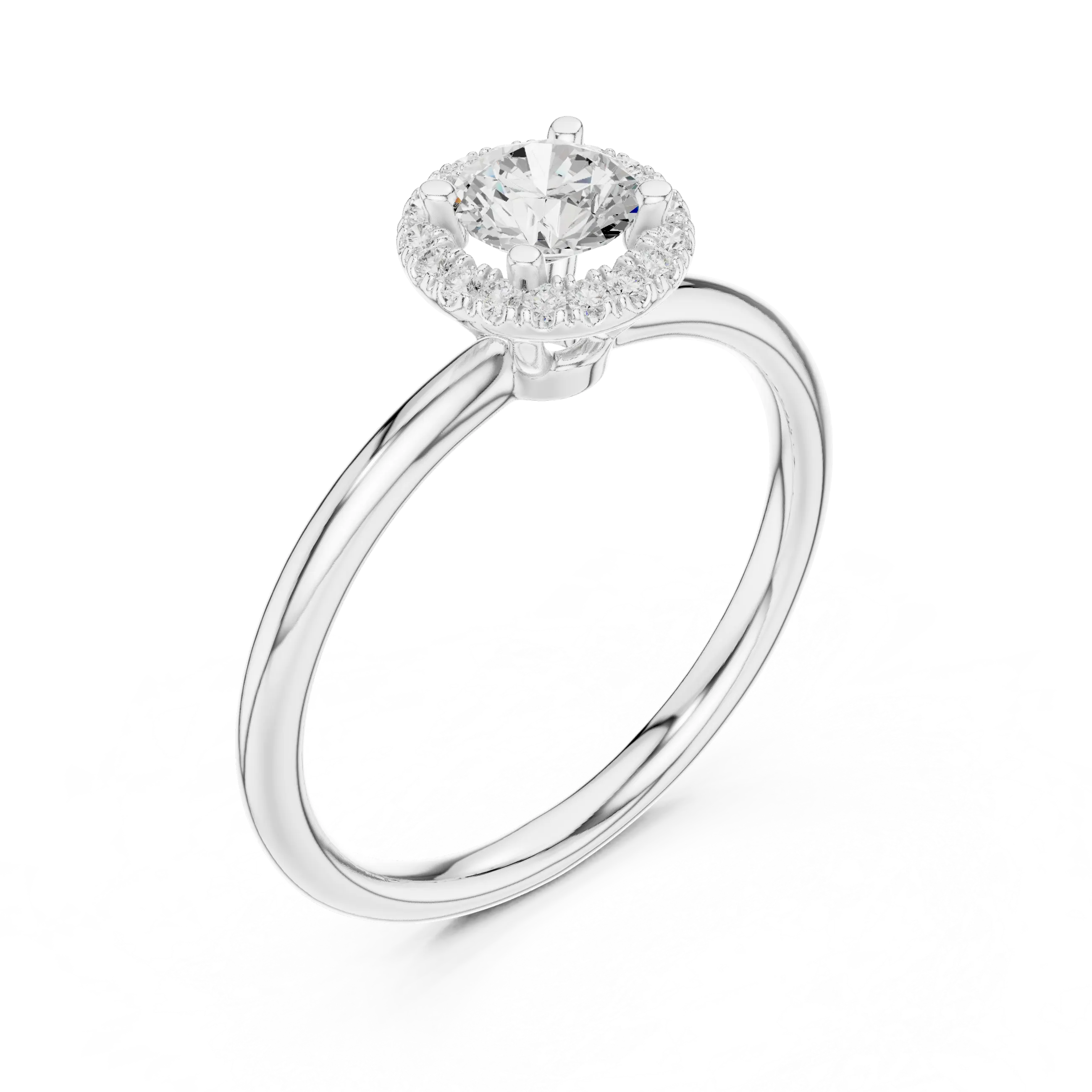 MJR0101 - Delicate Round Halo Solitaire Ring on High-Polish Band