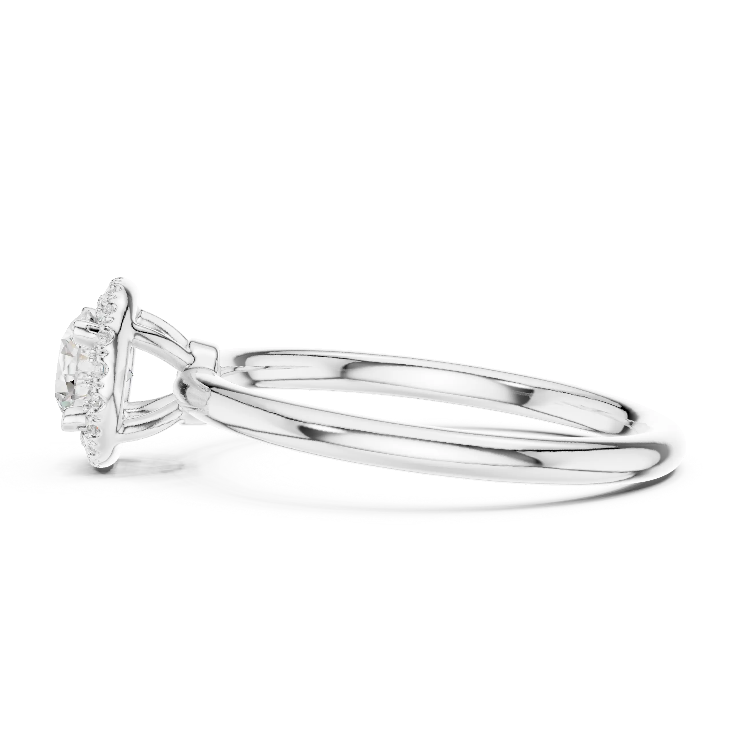 MJR0101 - Delicate Round Halo Solitaire Ring on High-Polish Band