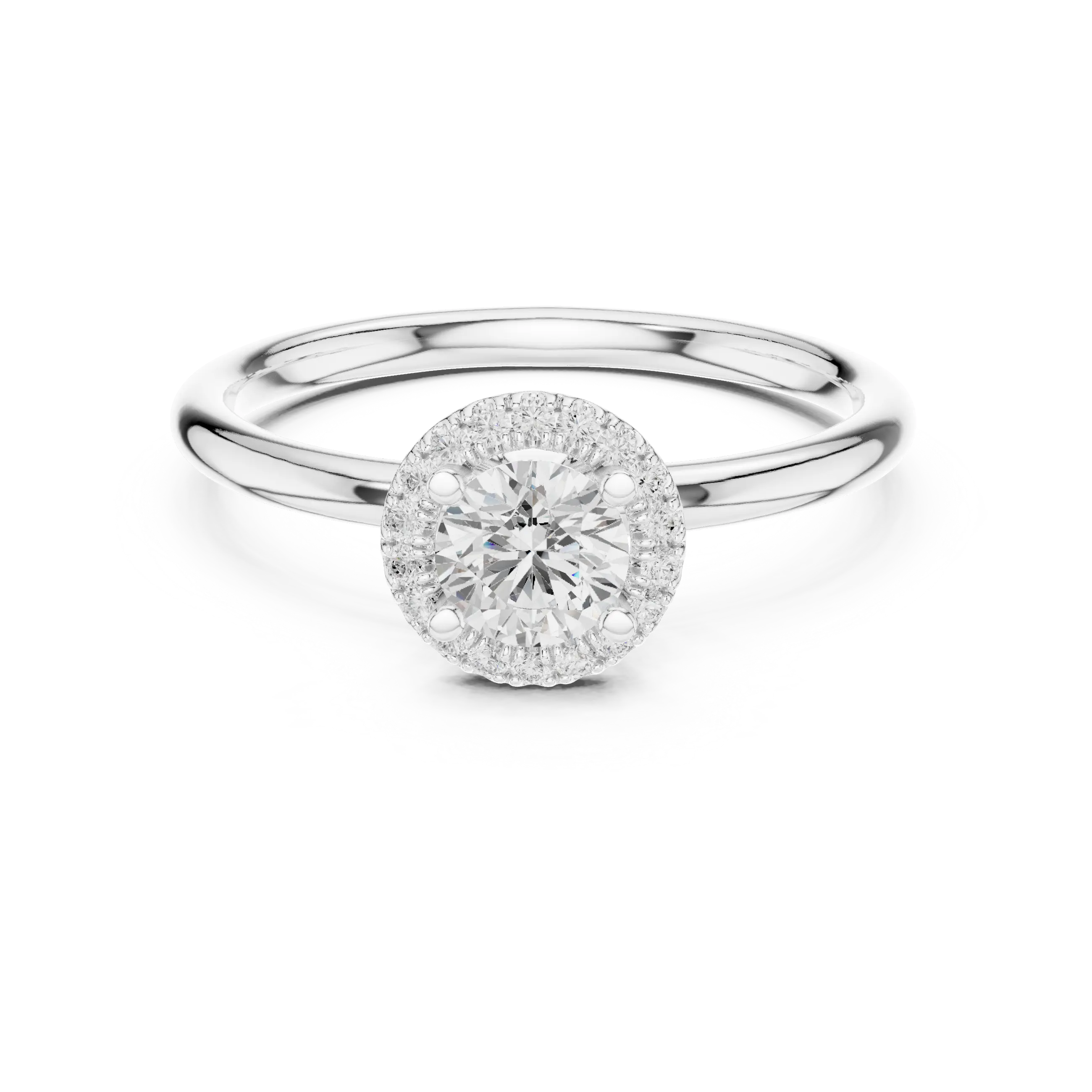 MJR0101 - Delicate Round Halo Solitaire Ring on High-Polish Band