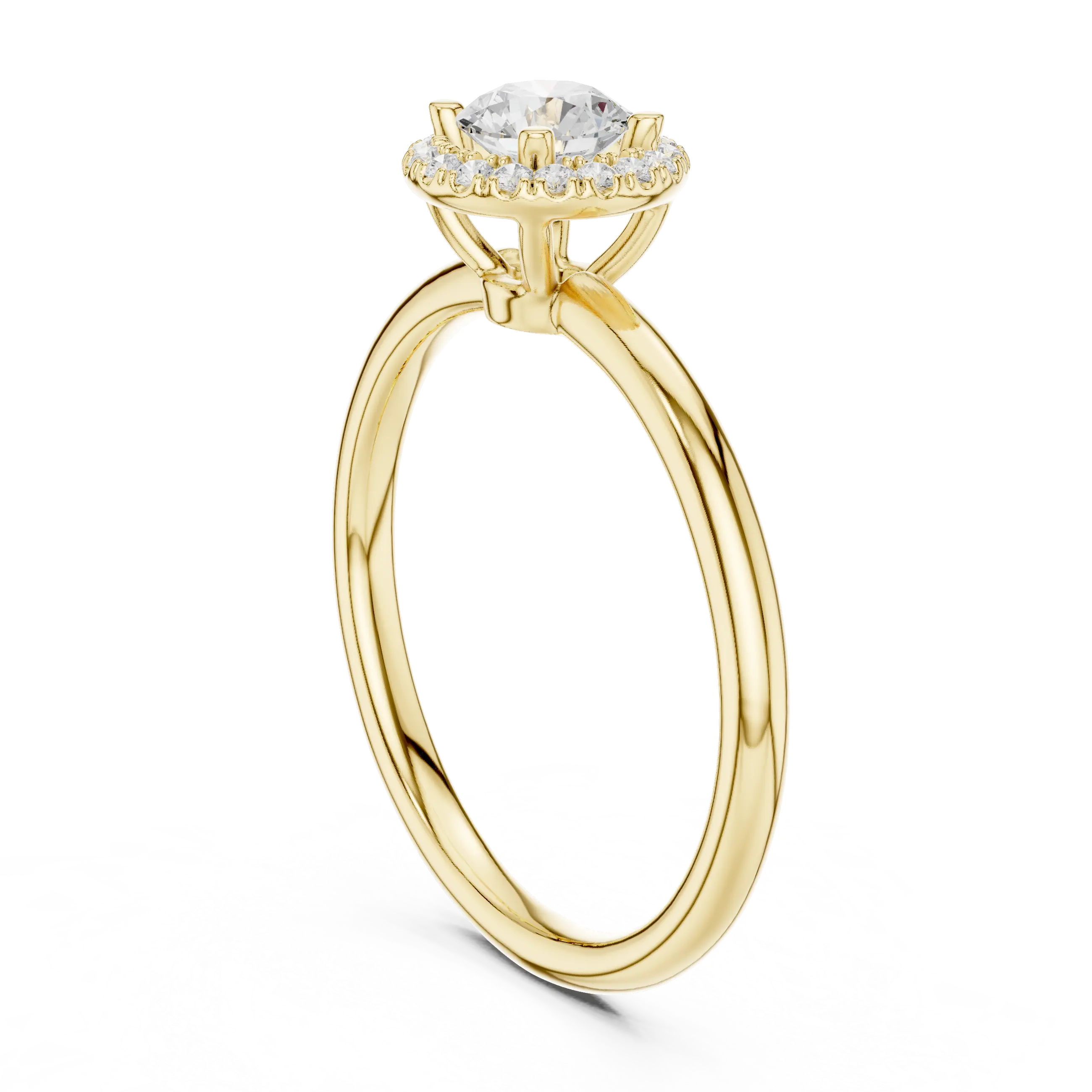 MJR0101 - Delicate Round Halo Solitaire Ring on High-Polish Band