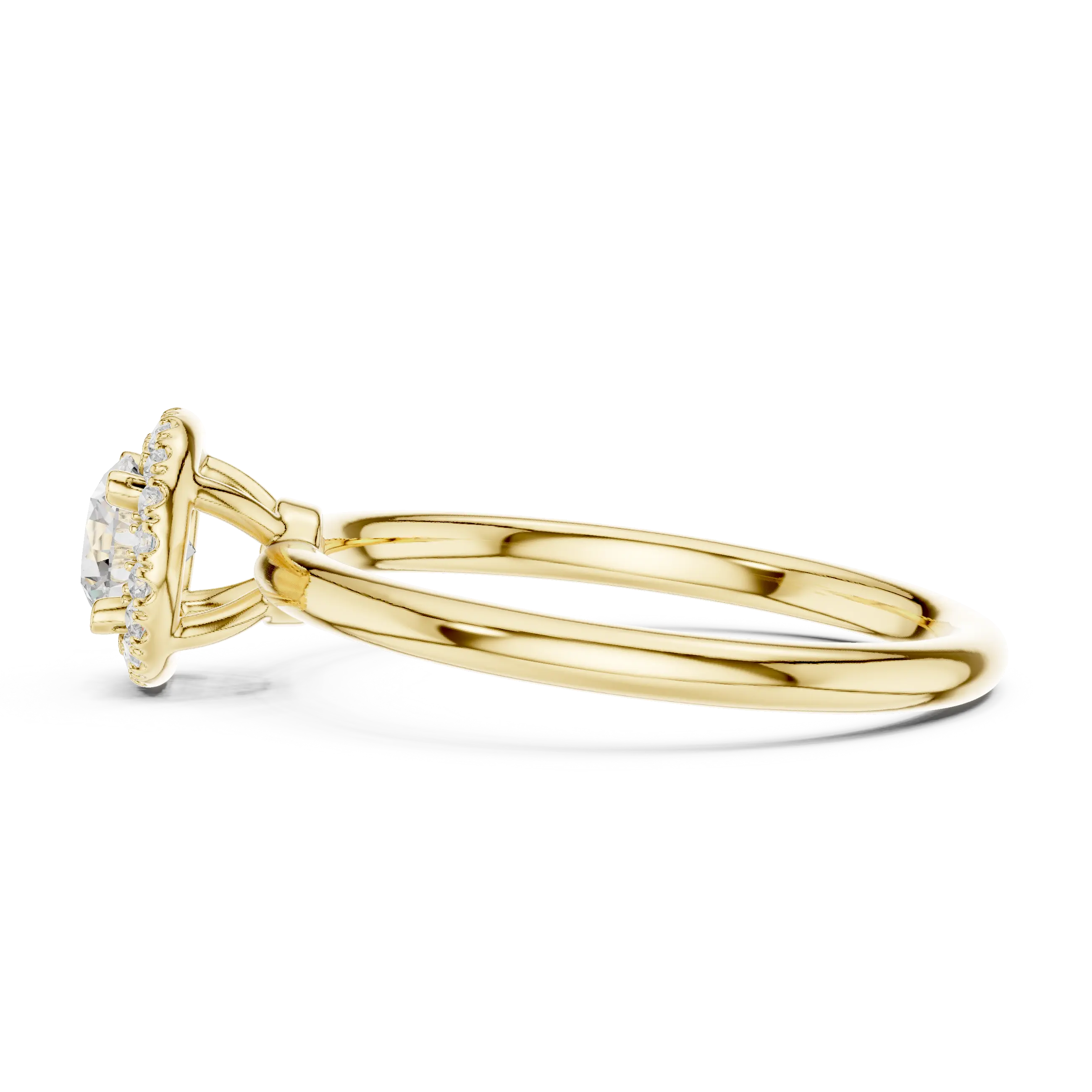 MJR0101 - Delicate Round Halo Solitaire Ring on High-Polish Band