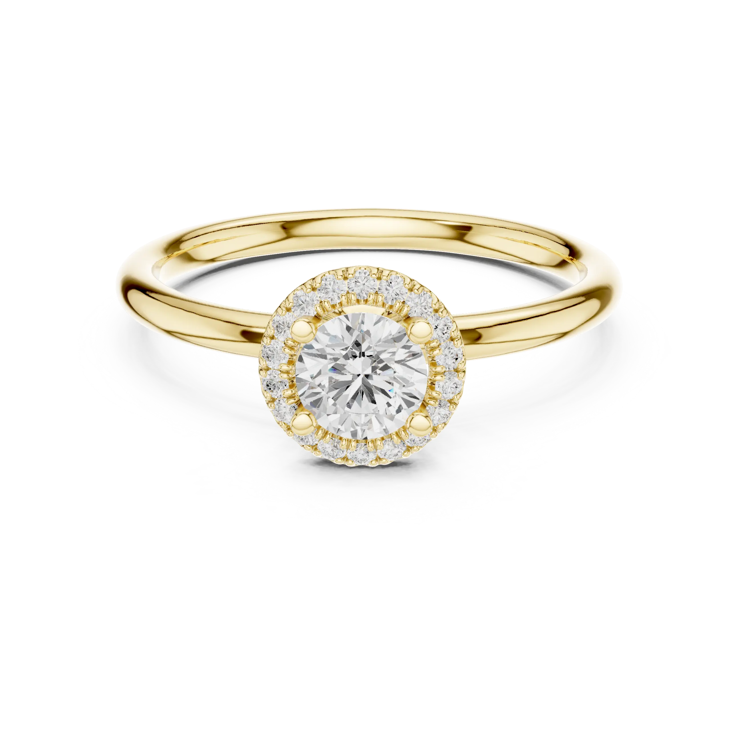 MJR0101 - Delicate Round Halo Solitaire Ring on High-Polish Band