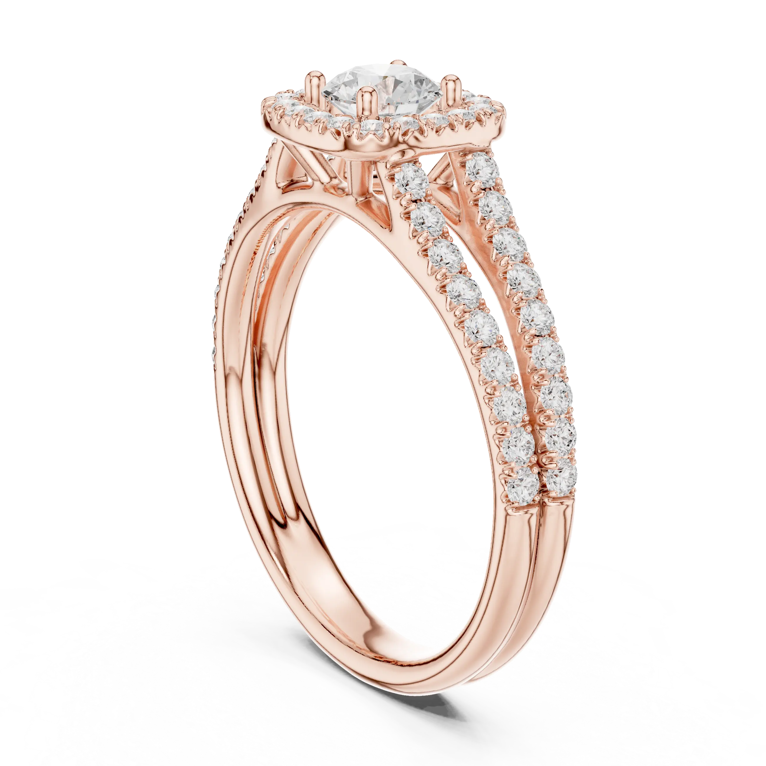 MJR0103 - Cushion Halo Round Cut Ring with Open Split Shank