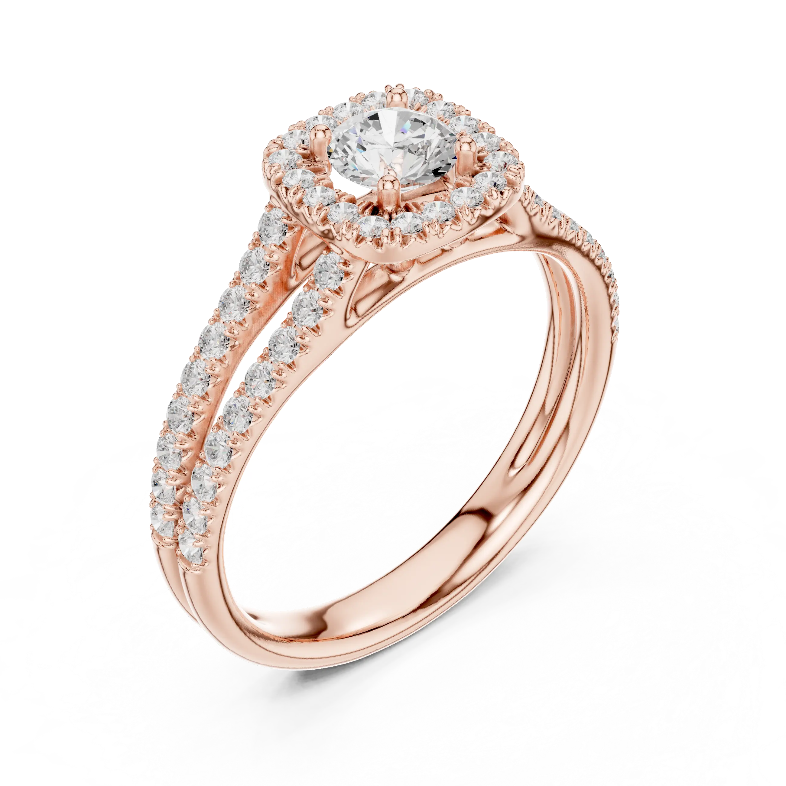 MJR0103 - Cushion Halo Round Cut Ring with Open Split Shank