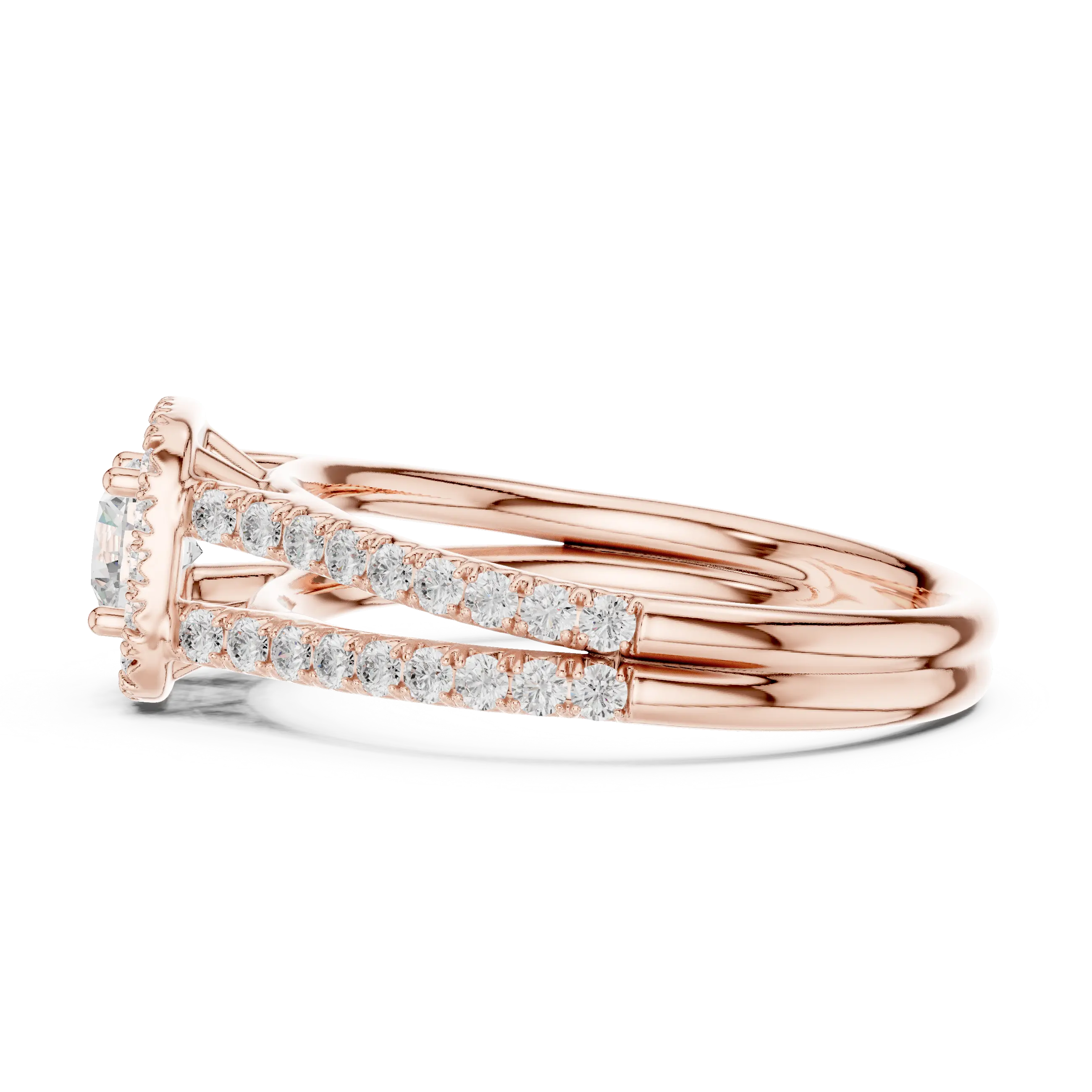 MJR0103 - Cushion Halo Round Cut Ring with Open Split Shank