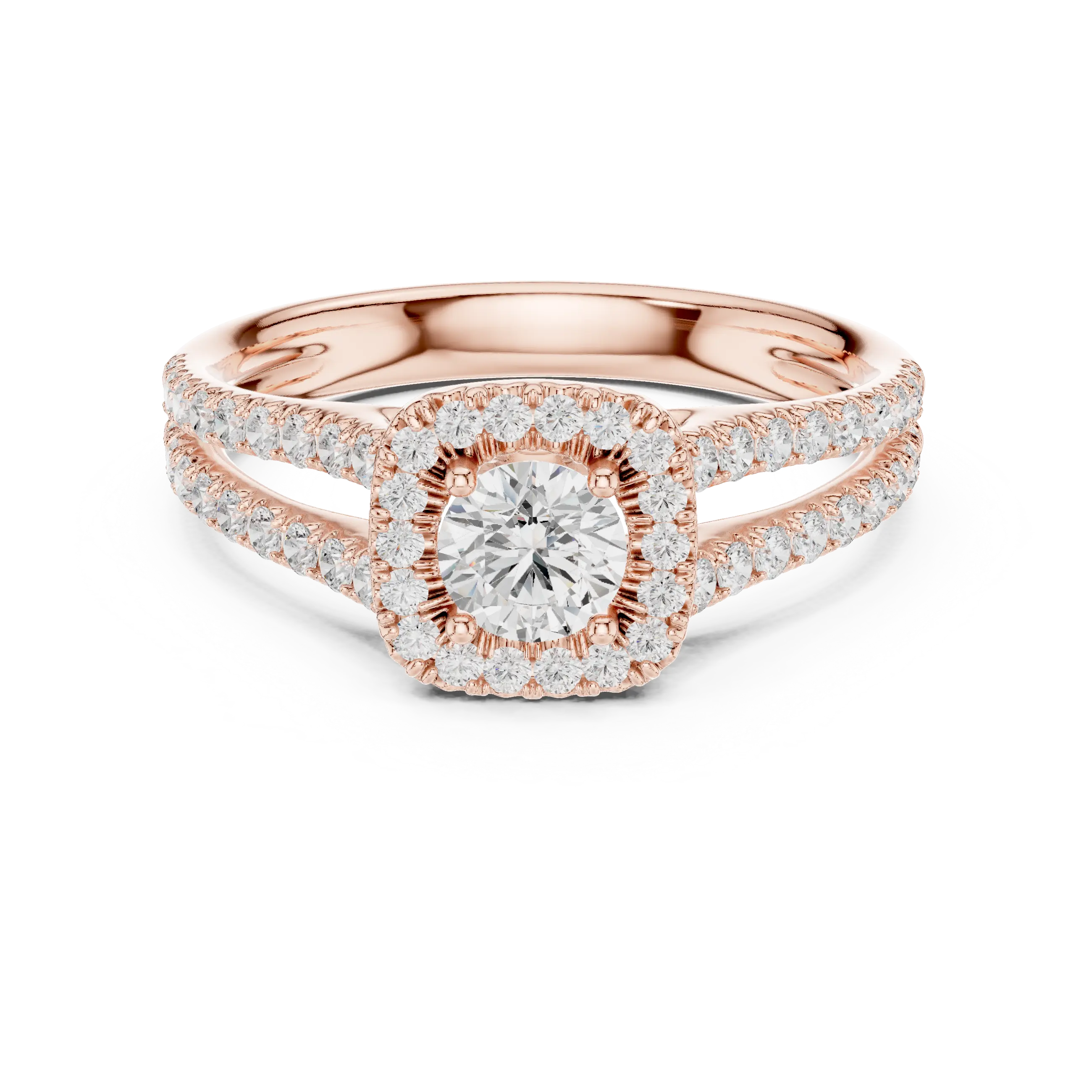 MJR0103 - Cushion Halo Round Cut Ring with Open Split Shank