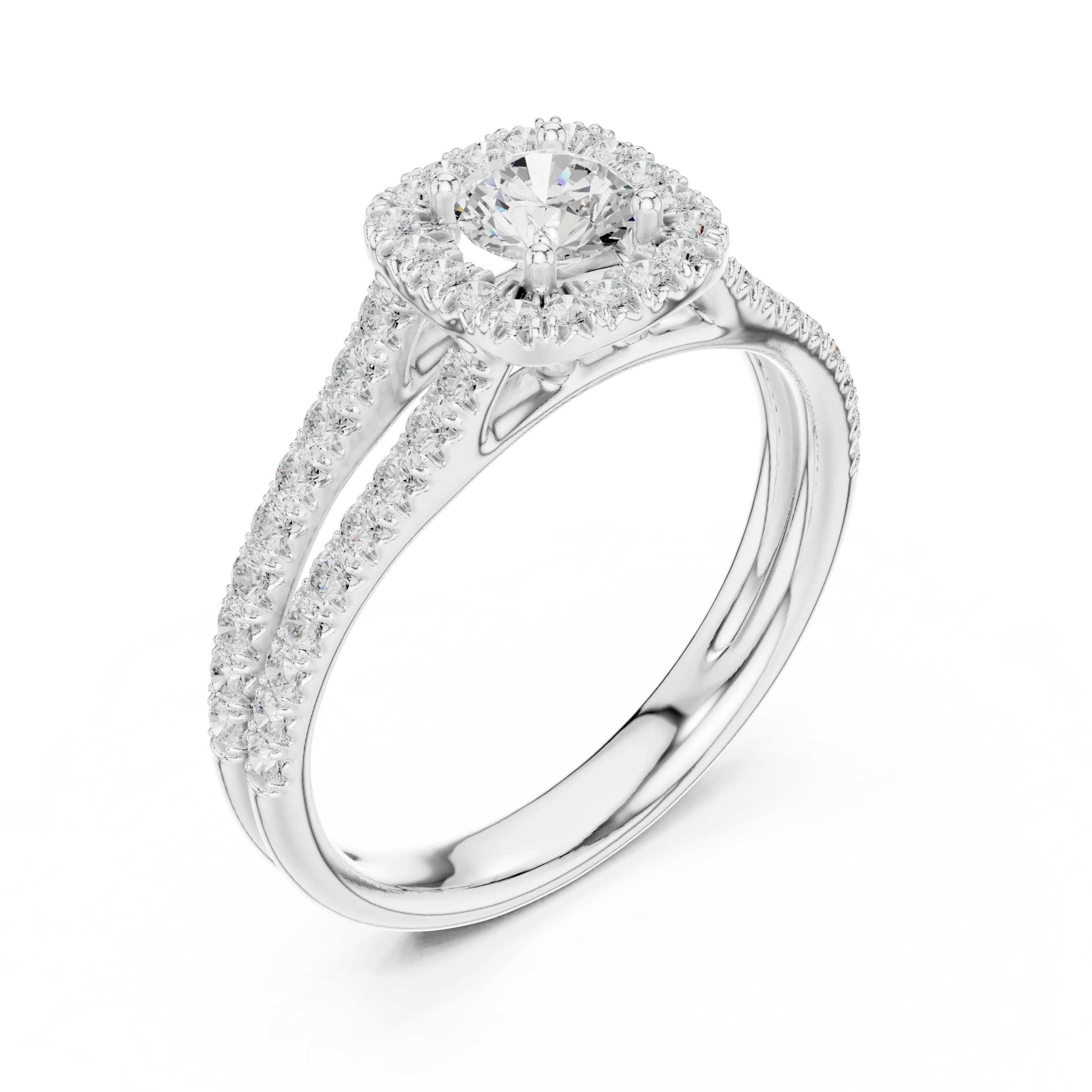 MJR0103 - Cushion Halo Round Cut Ring with Open Split Shank