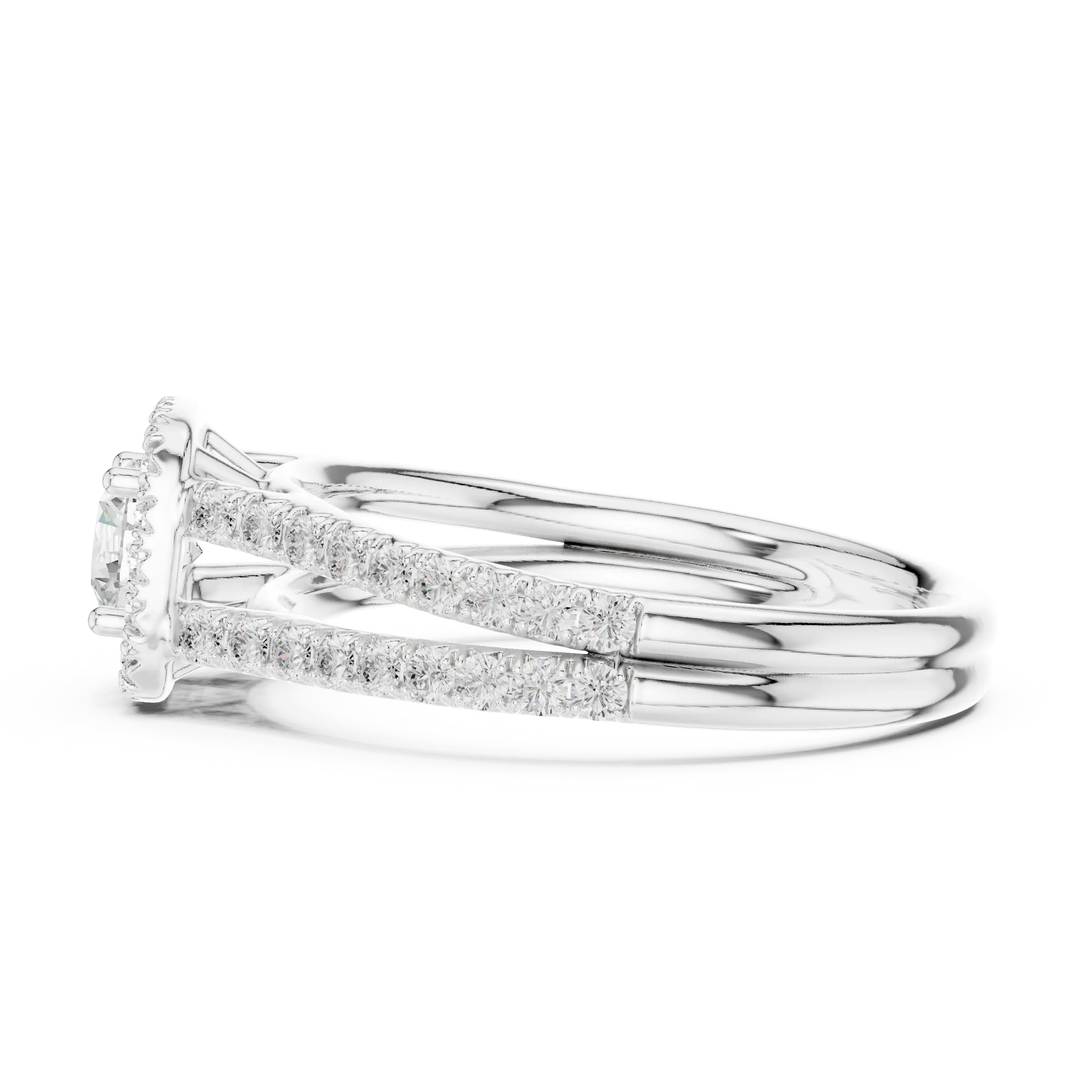 MJR0103 - Cushion Halo Round Cut Ring with Open Split Shank