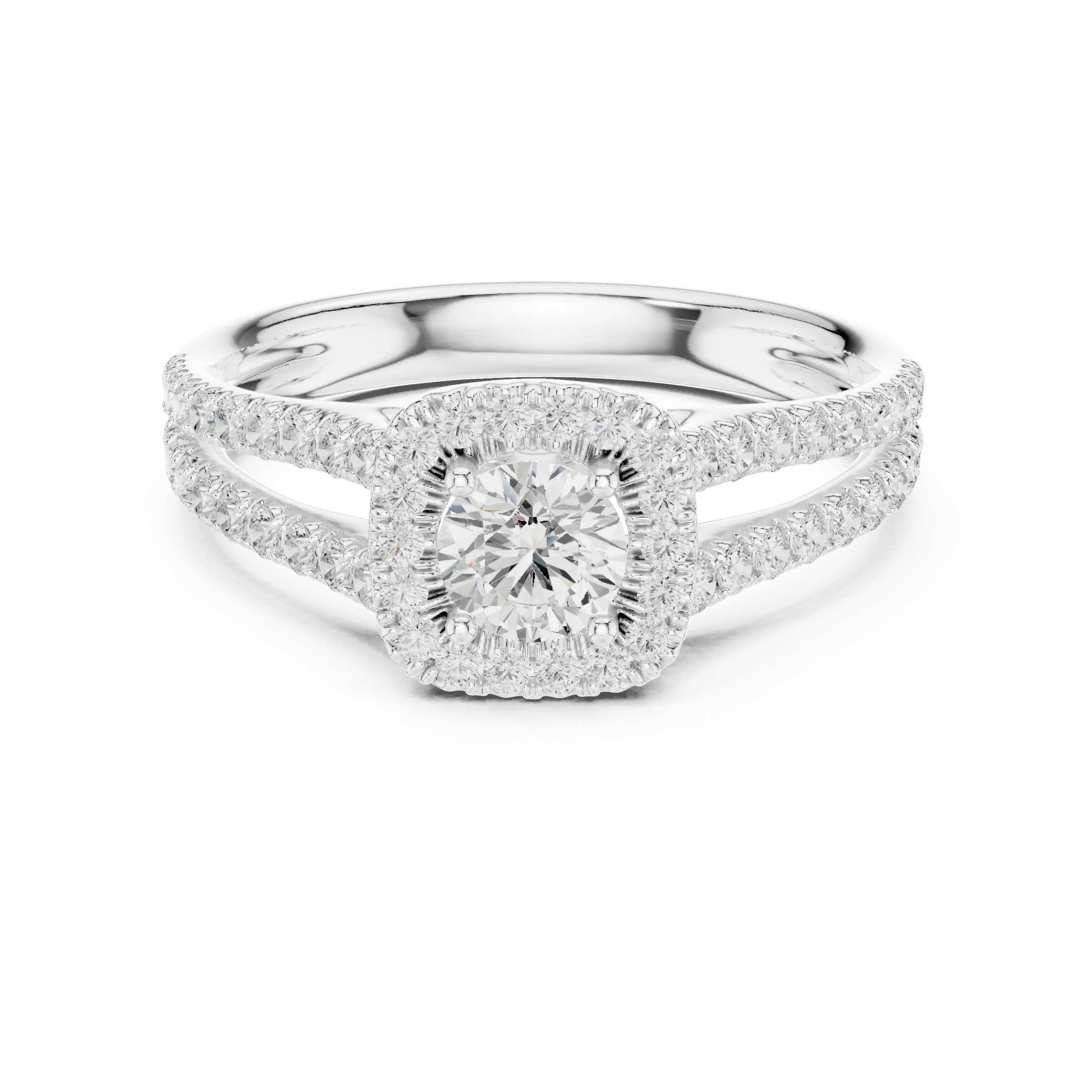 MJR0103 - Cushion Halo Round Cut Ring with Open Split Shank