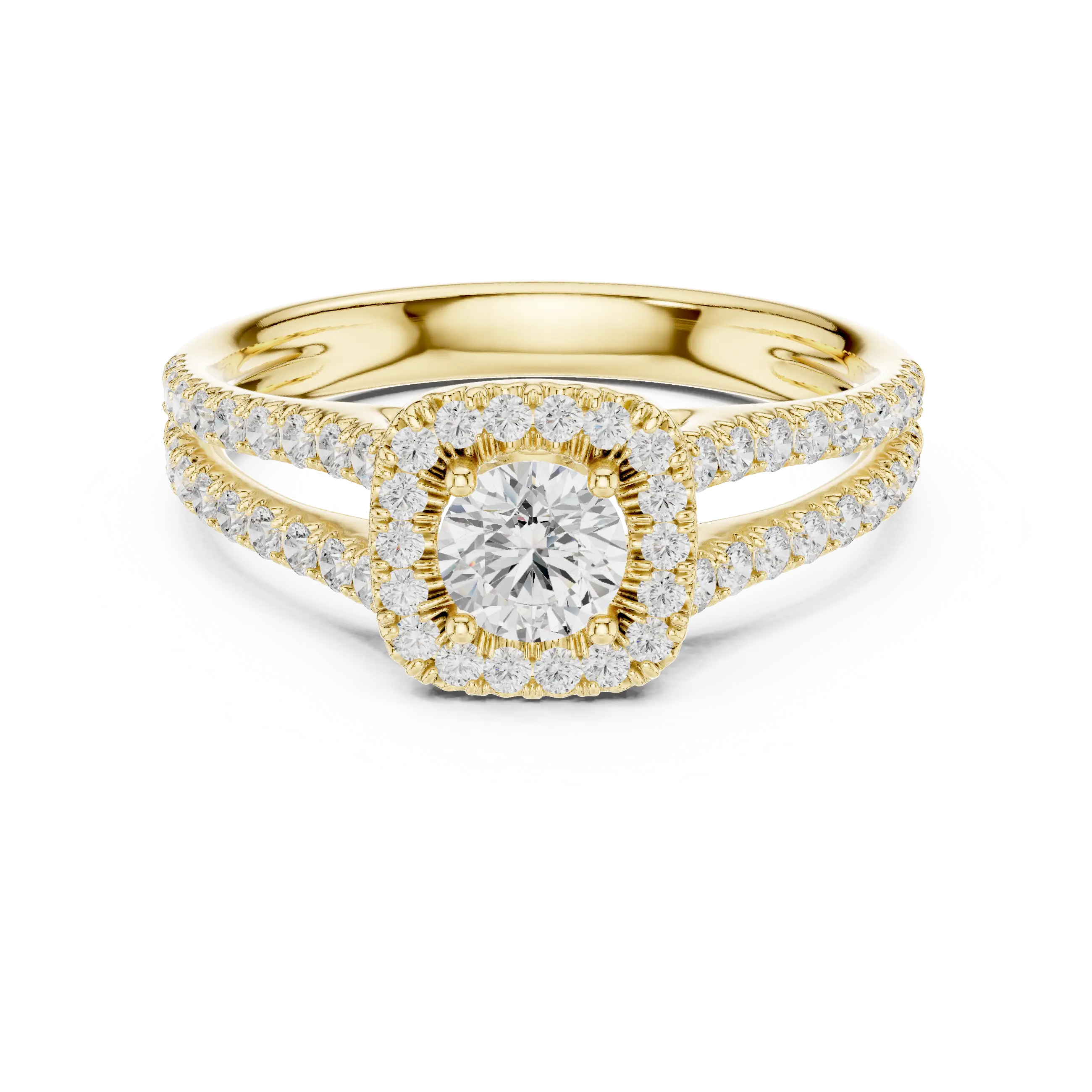 MJR0103 - Cushion Halo Round Cut Ring with Open Split Shank