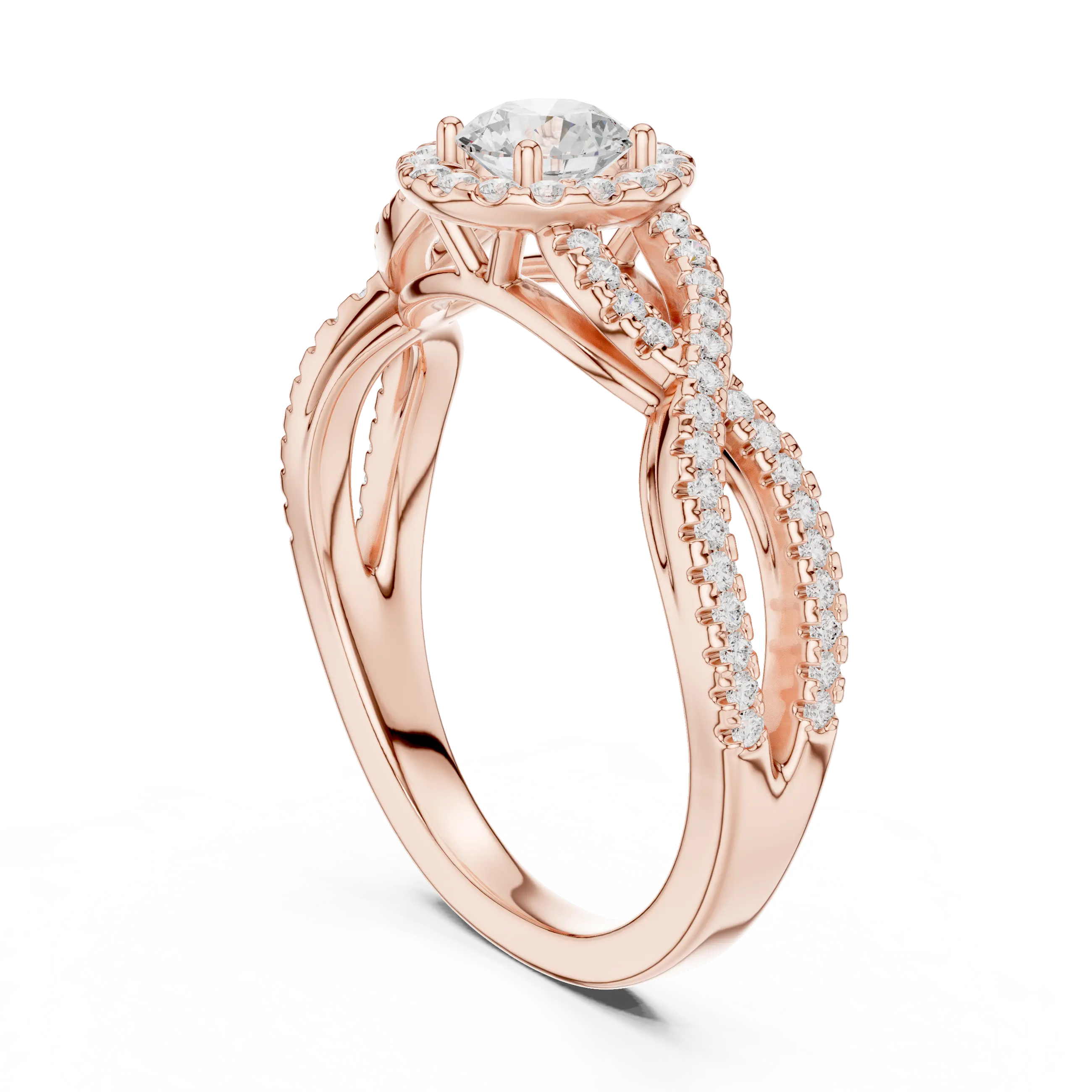 MJR0104 - Woven Twisted Band Halo Solitaire with Round Center