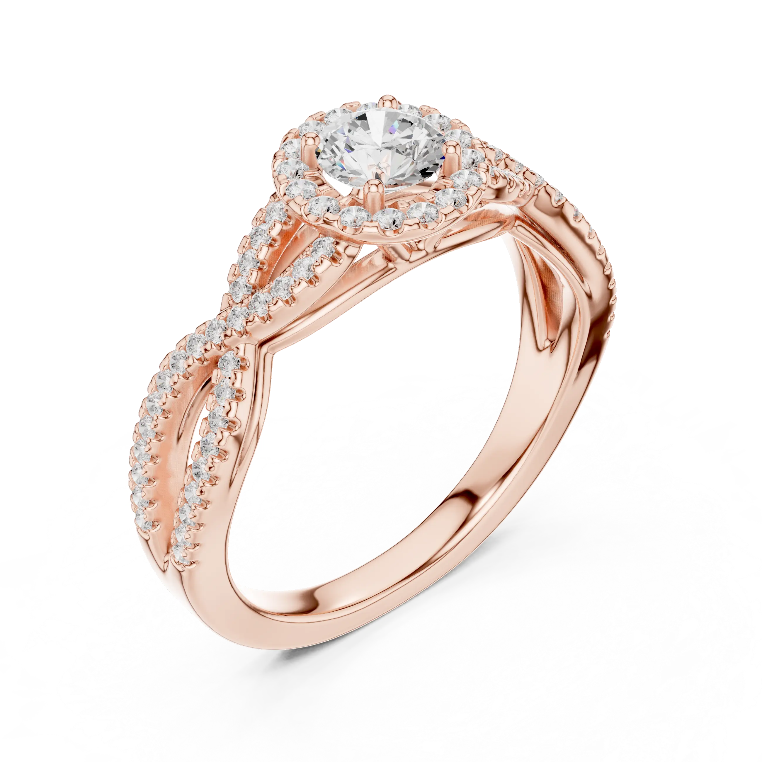 MJR0104 - Woven Twisted Band Halo Solitaire with Round Center