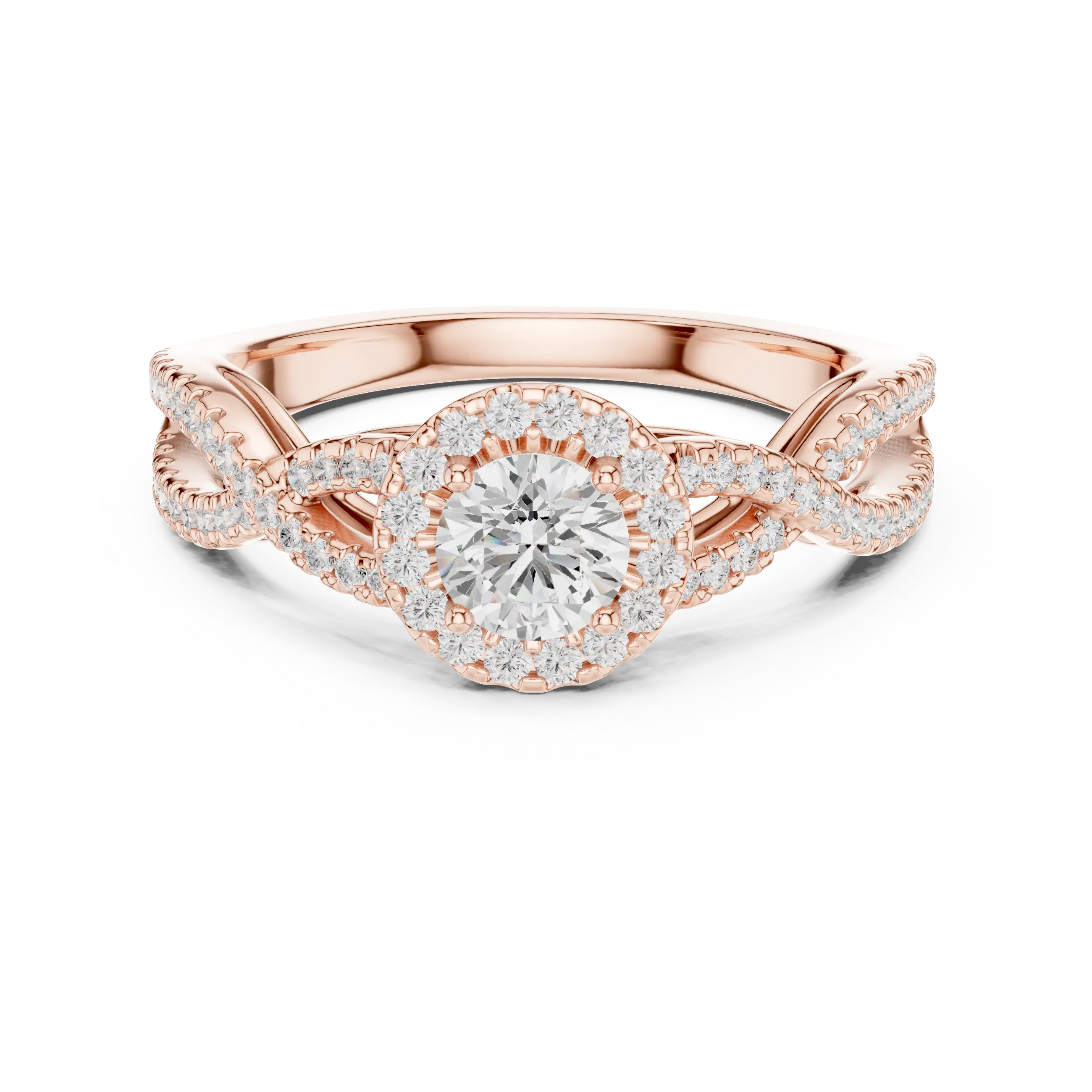 MJR0104 - Woven Twisted Band Halo Solitaire with Round Center