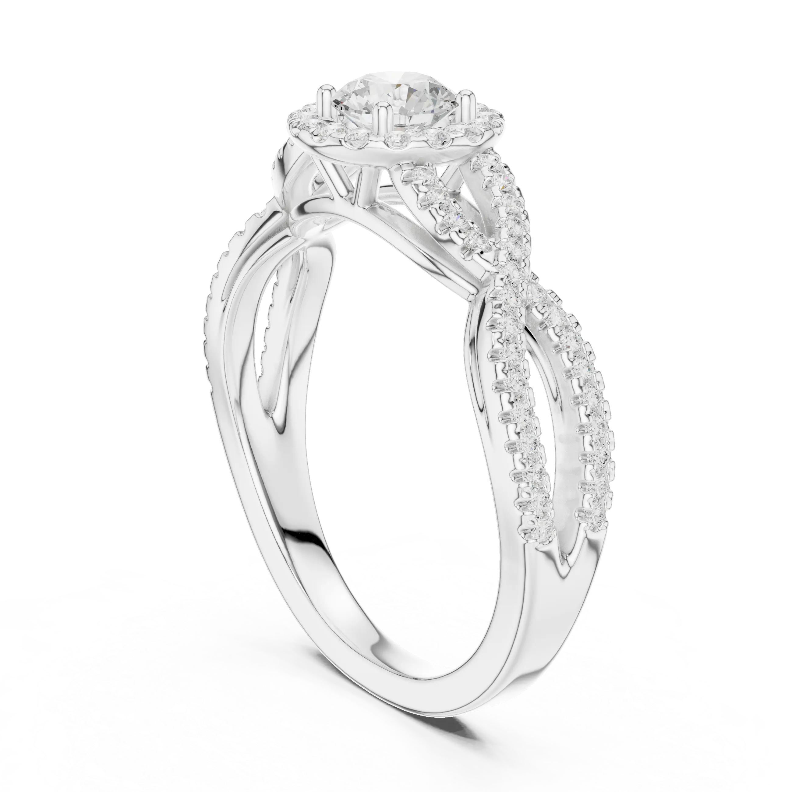 MJR0104 - Woven Twisted Band Halo Solitaire with Round Center