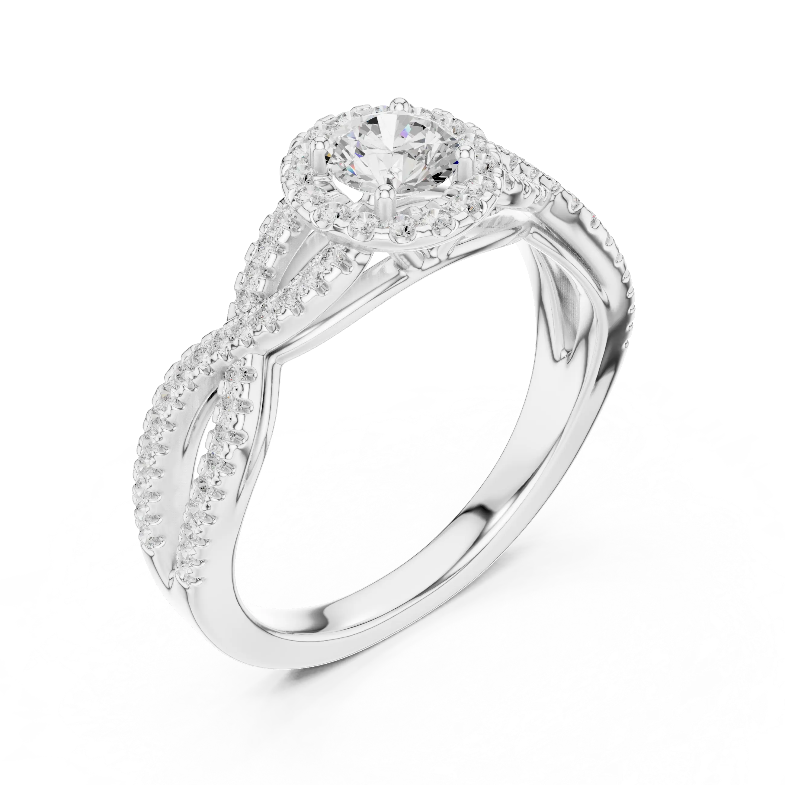 MJR0104 - Woven Twisted Band Halo Solitaire with Round Center