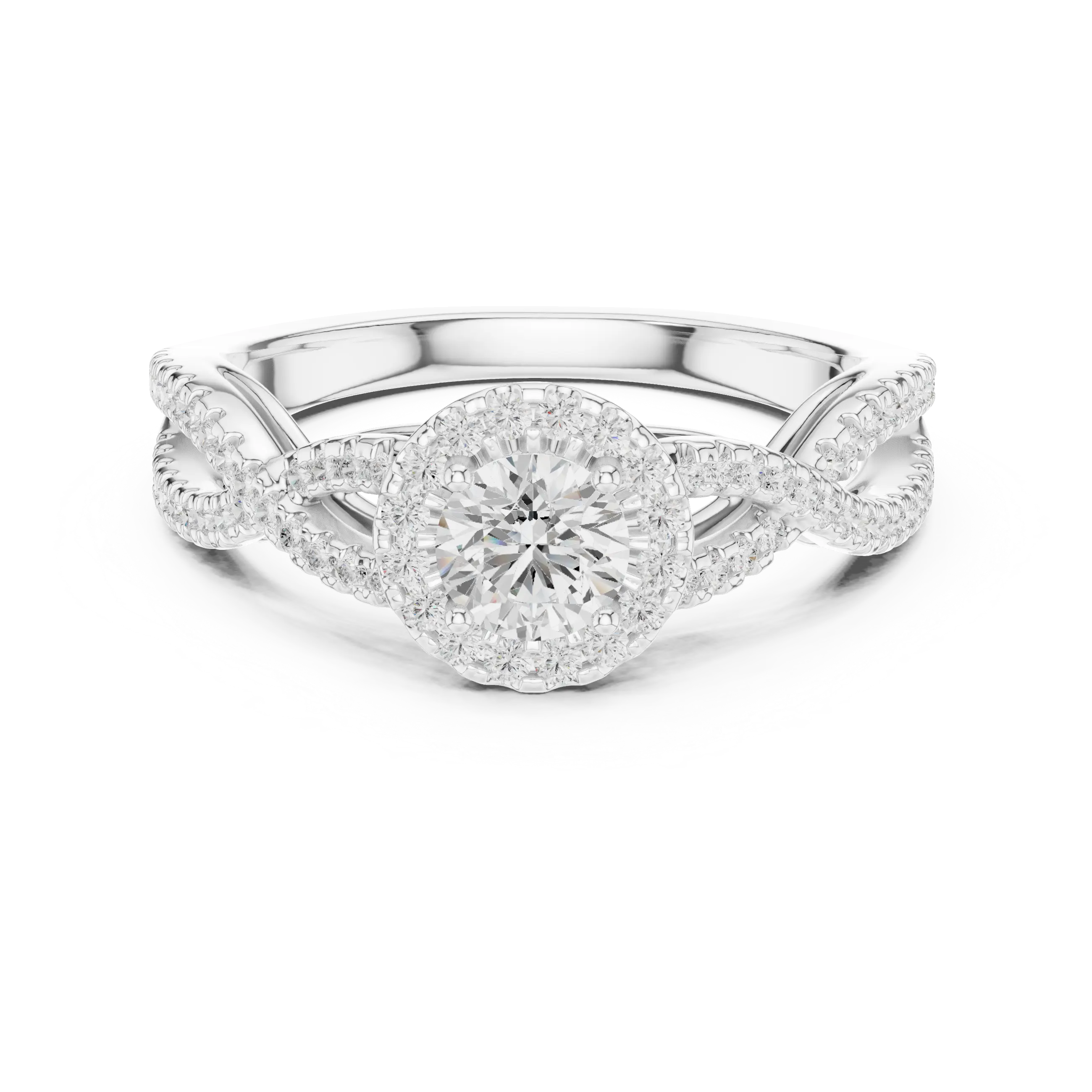 MJR0104 - Woven Twisted Band Halo Solitaire with Round Center