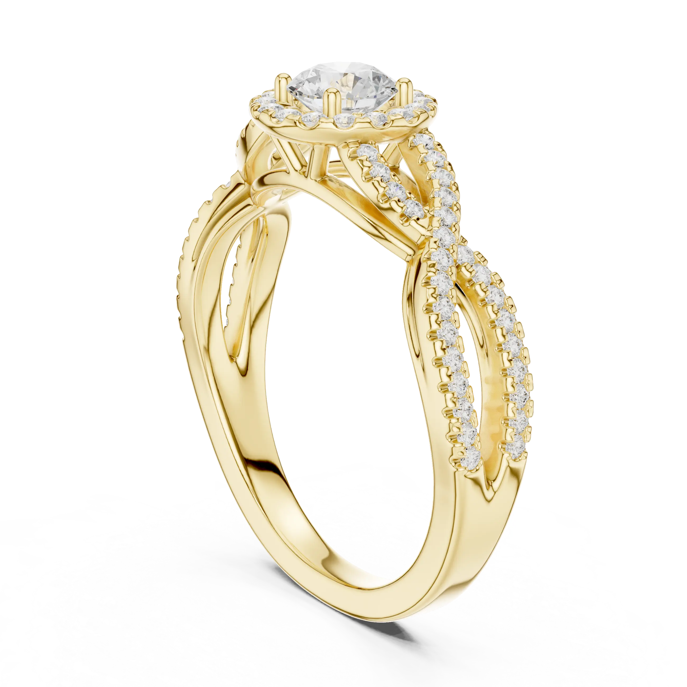 MJR0104 - Woven Twisted Band Halo Solitaire with Round Center