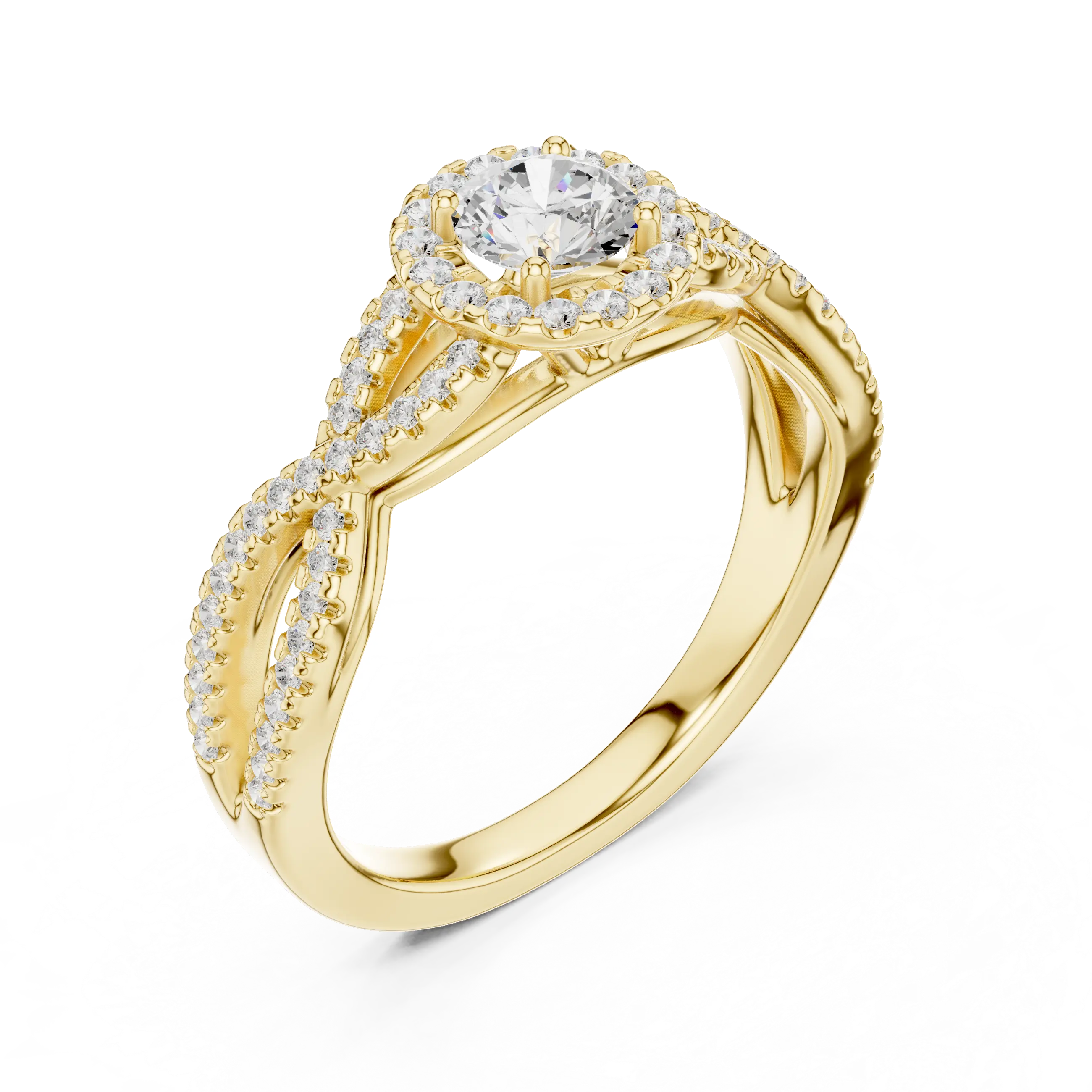 MJR0104 - Woven Twisted Band Halo Solitaire with Round Center