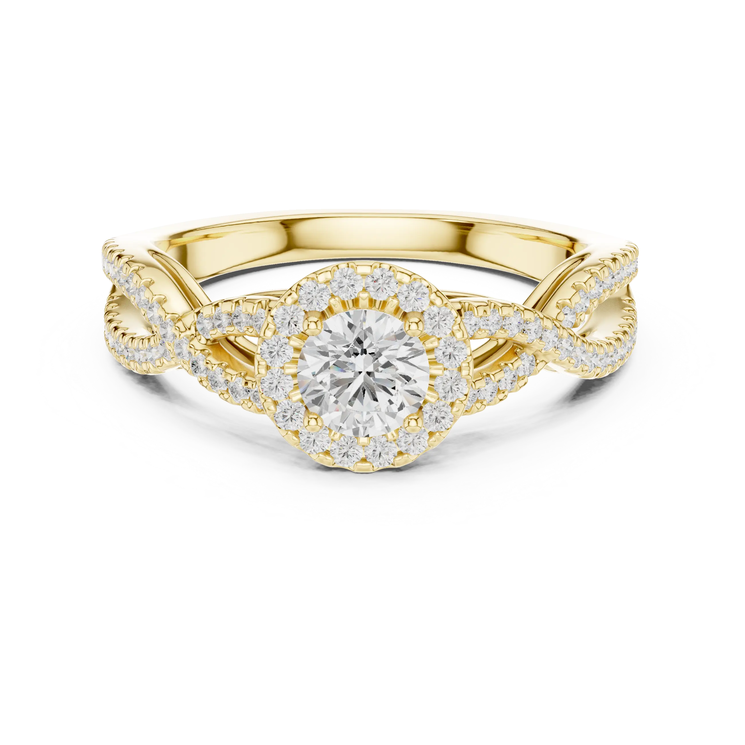 MJR0104 - Woven Twisted Band Halo Solitaire with Round Center