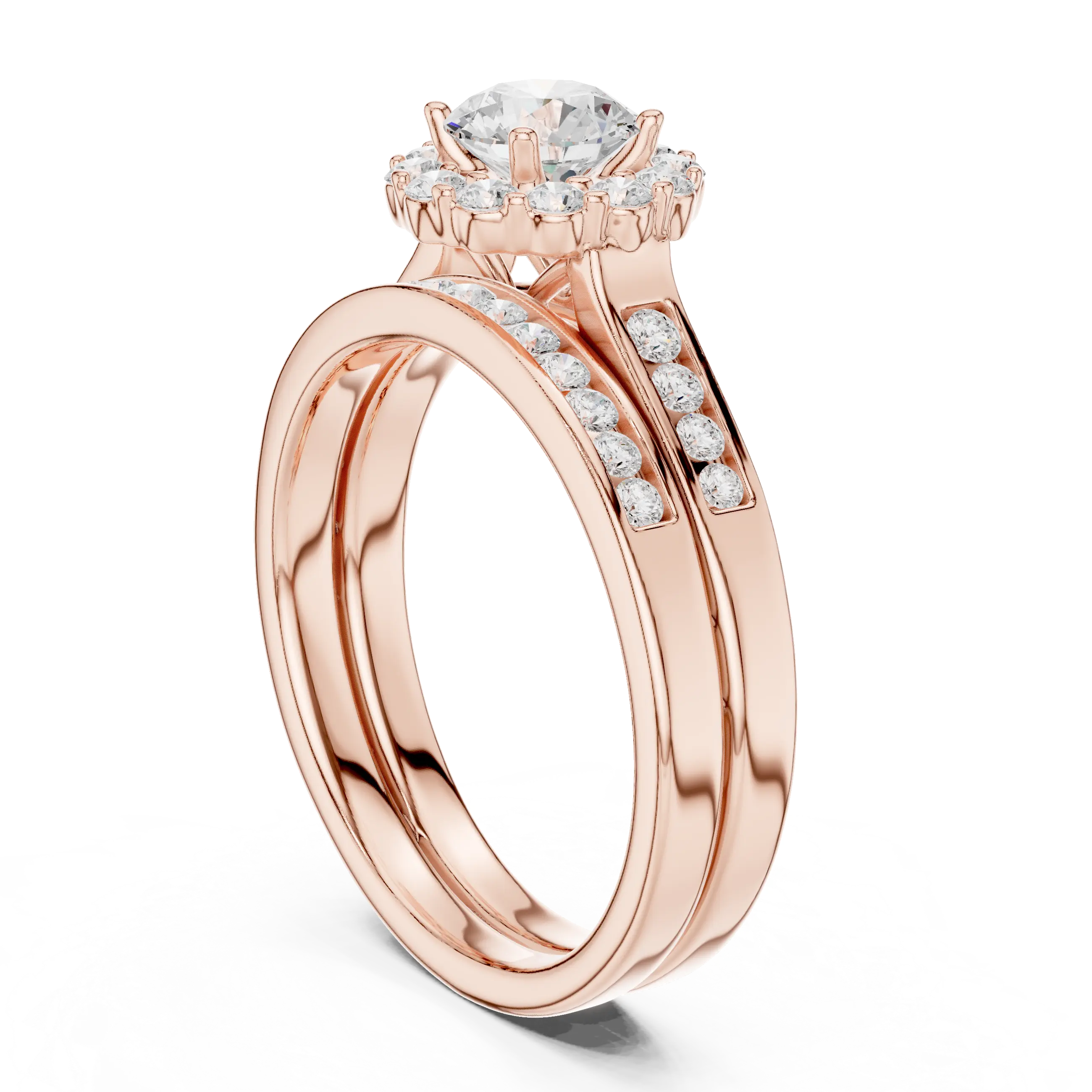 MJTW6 - Classic Floral Petal Halo Ring with Recessed Accent Ro