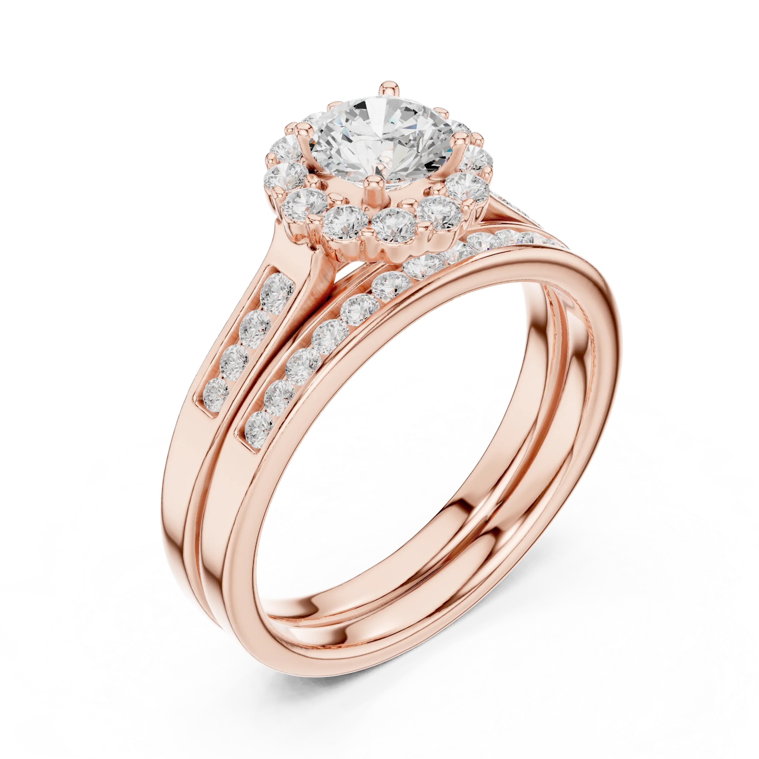 MJTW6 - Classic Floral Petal Halo Ring with Recessed Accent Ro