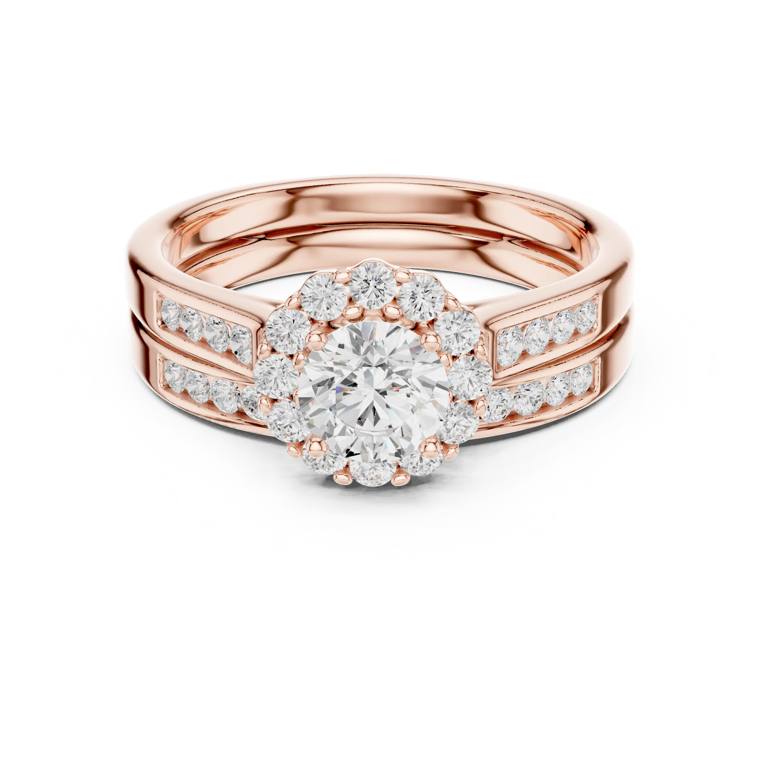 MJTW6 - Classic Floral Petal Halo Ring with Recessed Accent Ro
