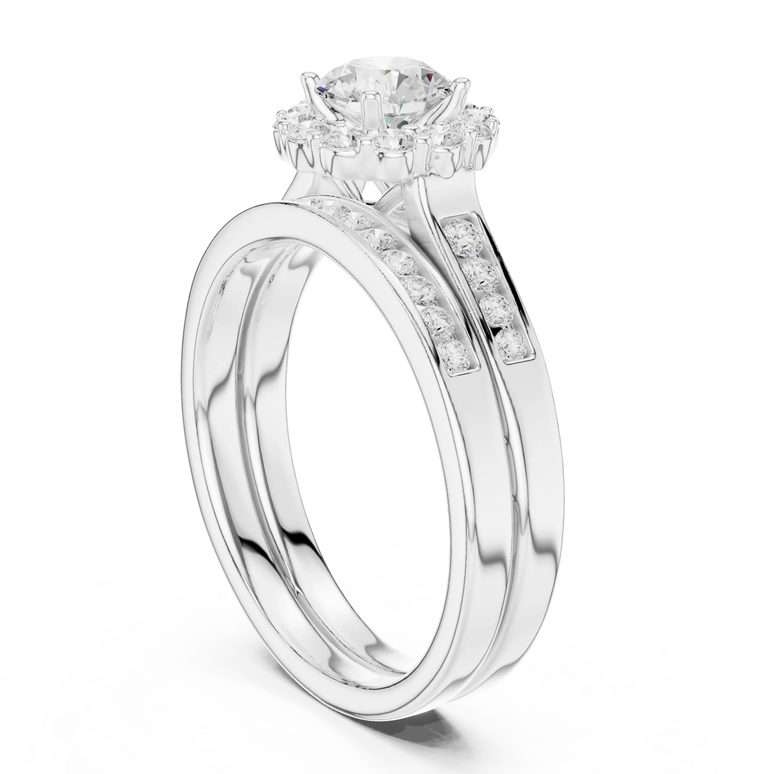 MJTW6 - Classic Floral Petal Halo Ring with Recessed Accent Ro