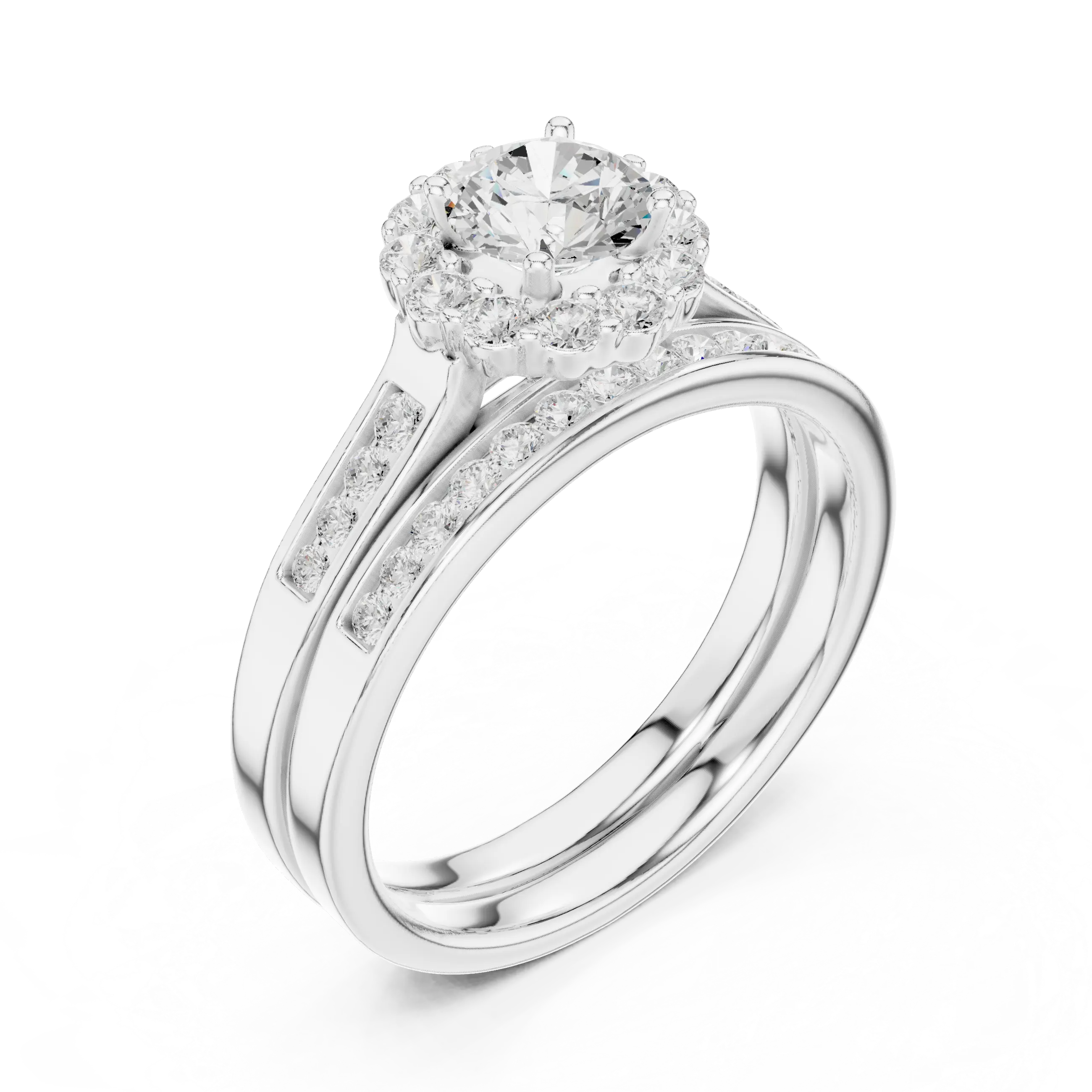 MJTW6 - Classic Floral Petal Halo Ring with Recessed Accent Ro