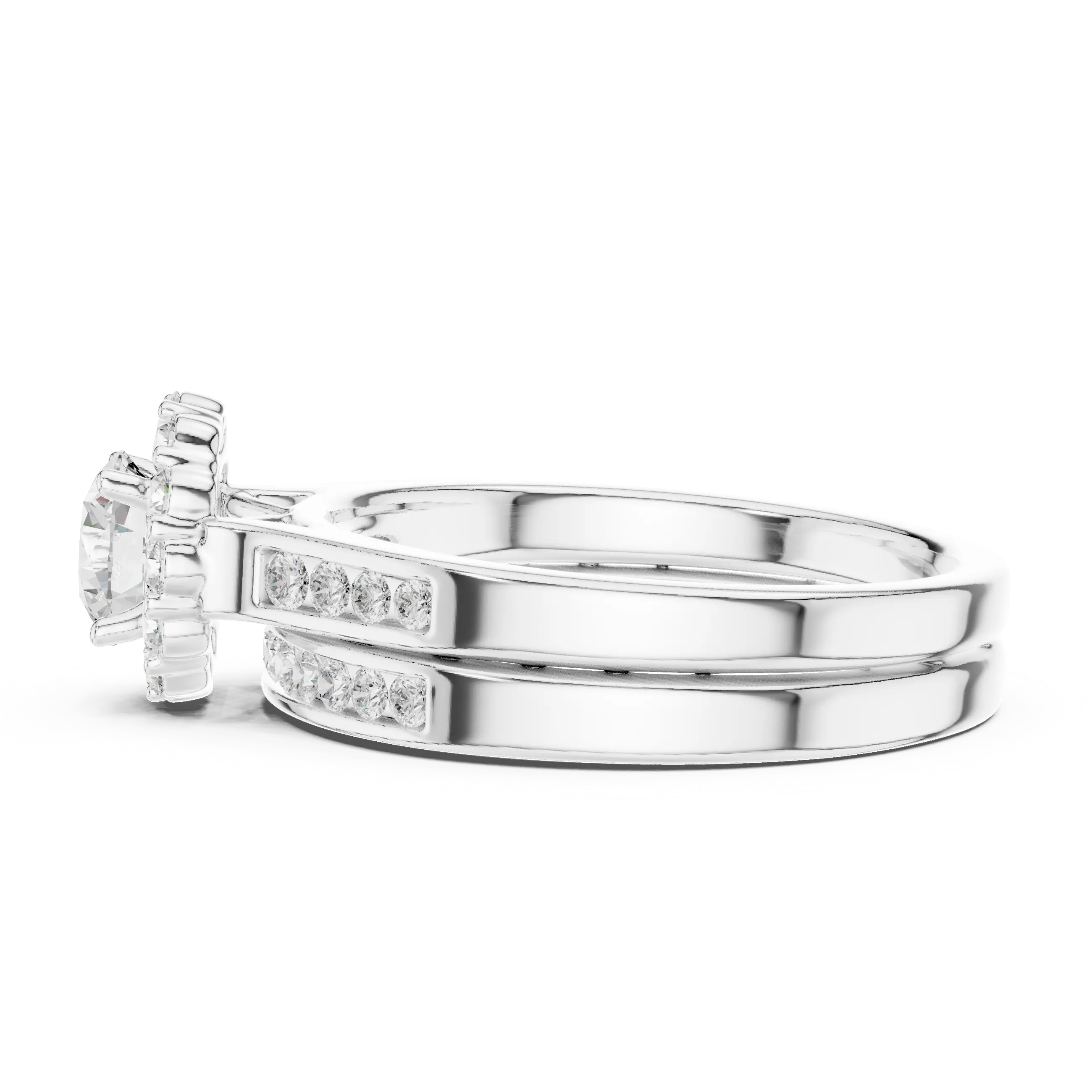 MJTW6 - Classic Floral Petal Halo Ring with Recessed Accent Ro