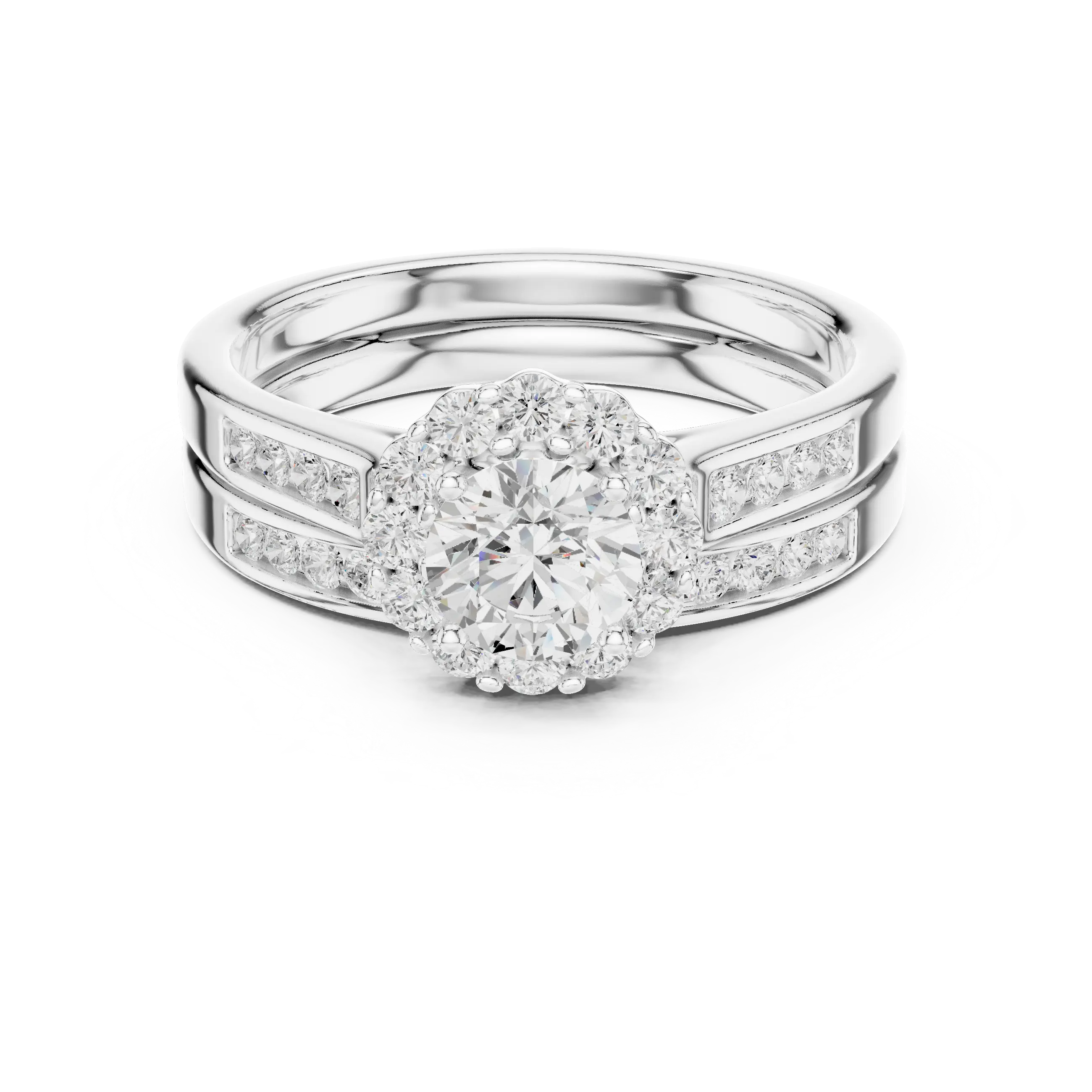 MJTW6 - Classic Floral Petal Halo Ring with Recessed Accent Ro