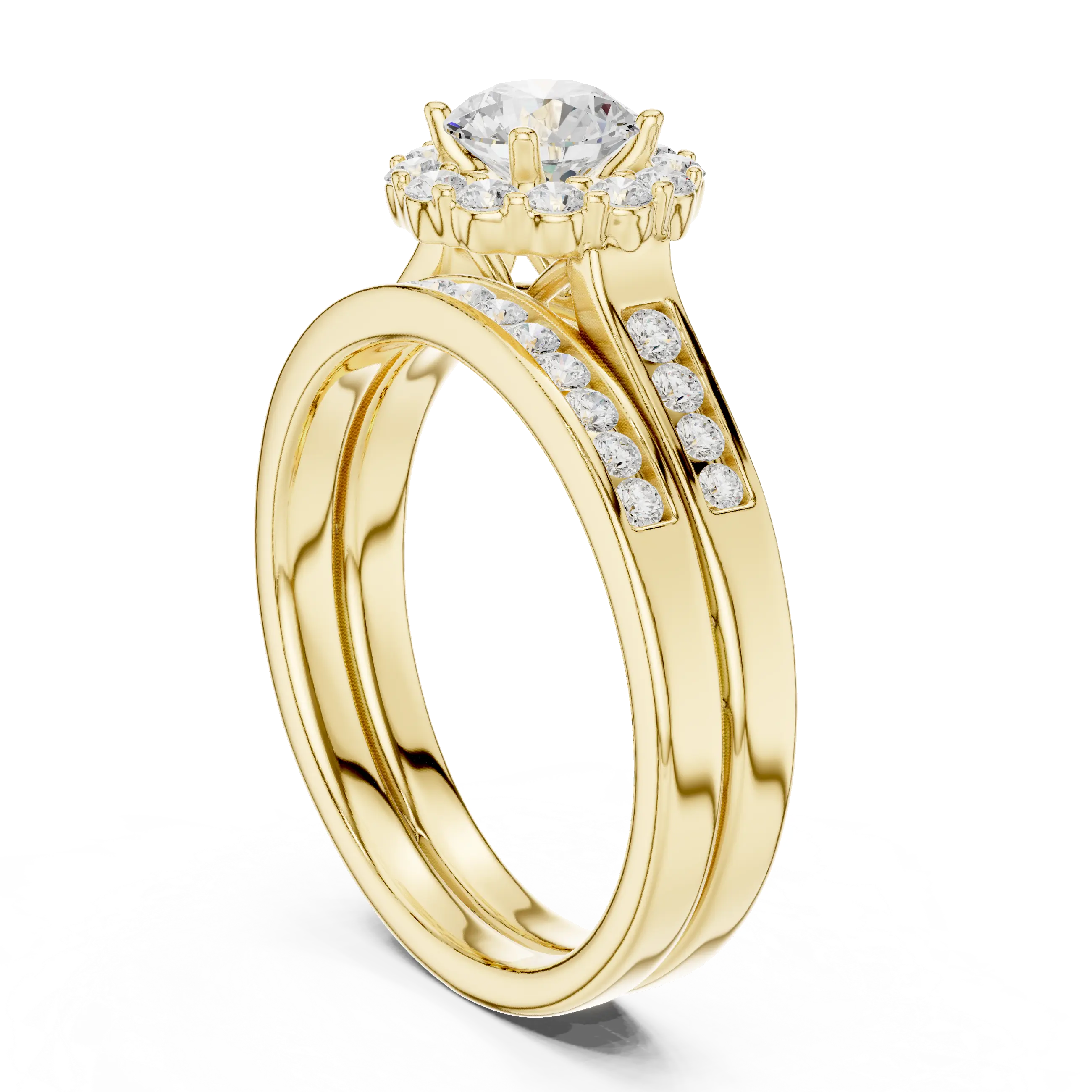 MJTW6 - Classic Floral Petal Halo Ring with Recessed Accent Ro
