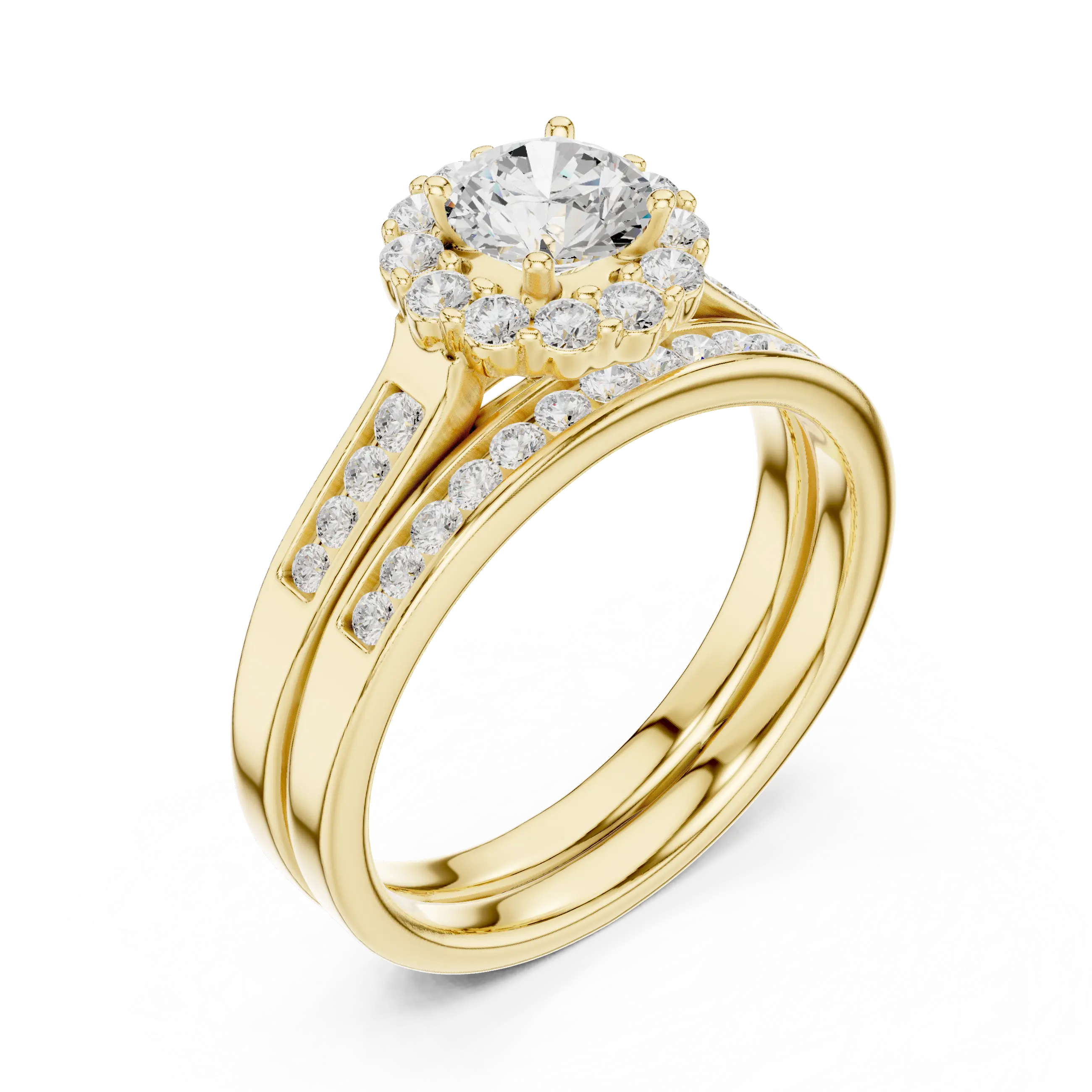 MJTW6 - Classic Floral Petal Halo Ring with Recessed Accent Ro