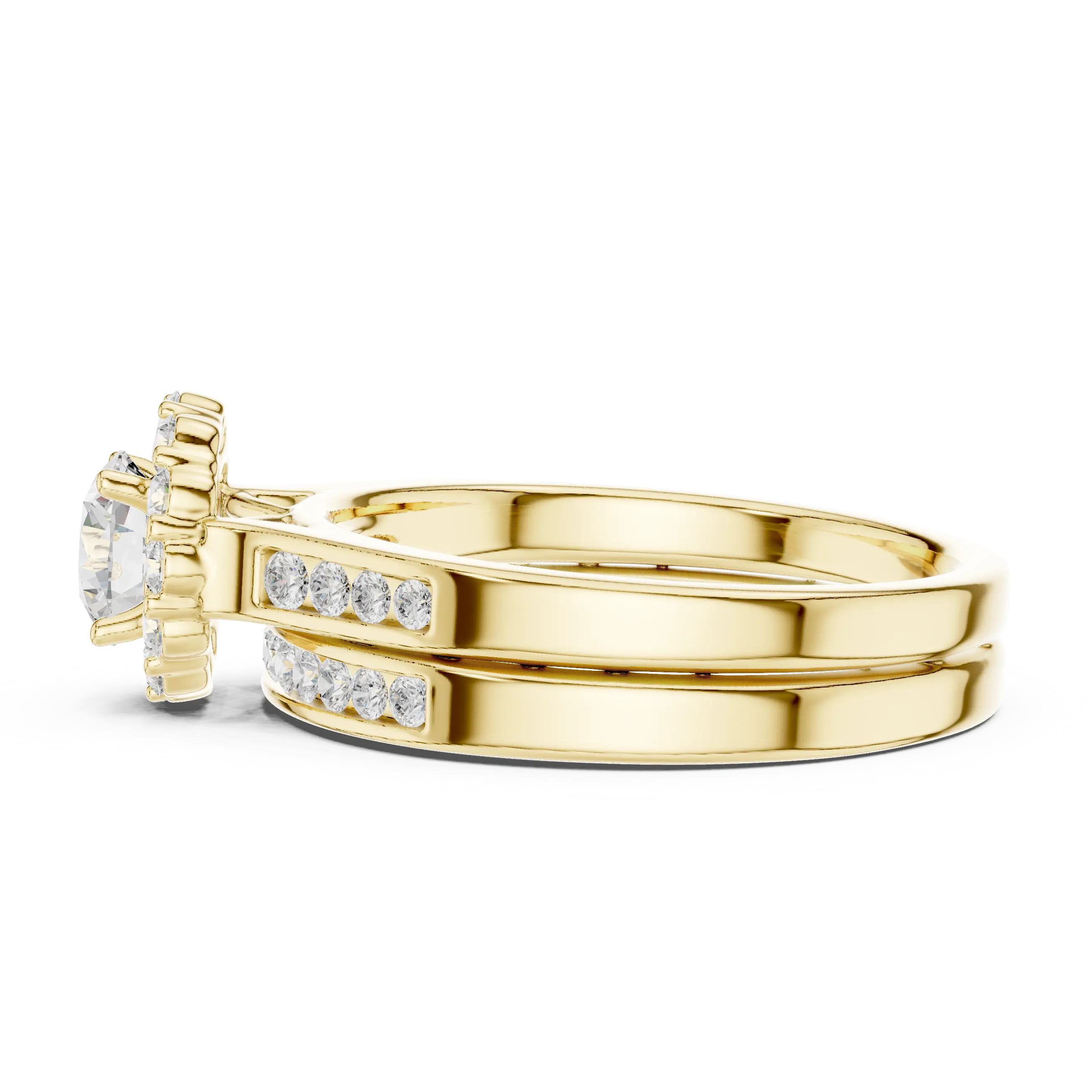 MJTW6 - Classic Floral Petal Halo Ring with Recessed Accent Ro