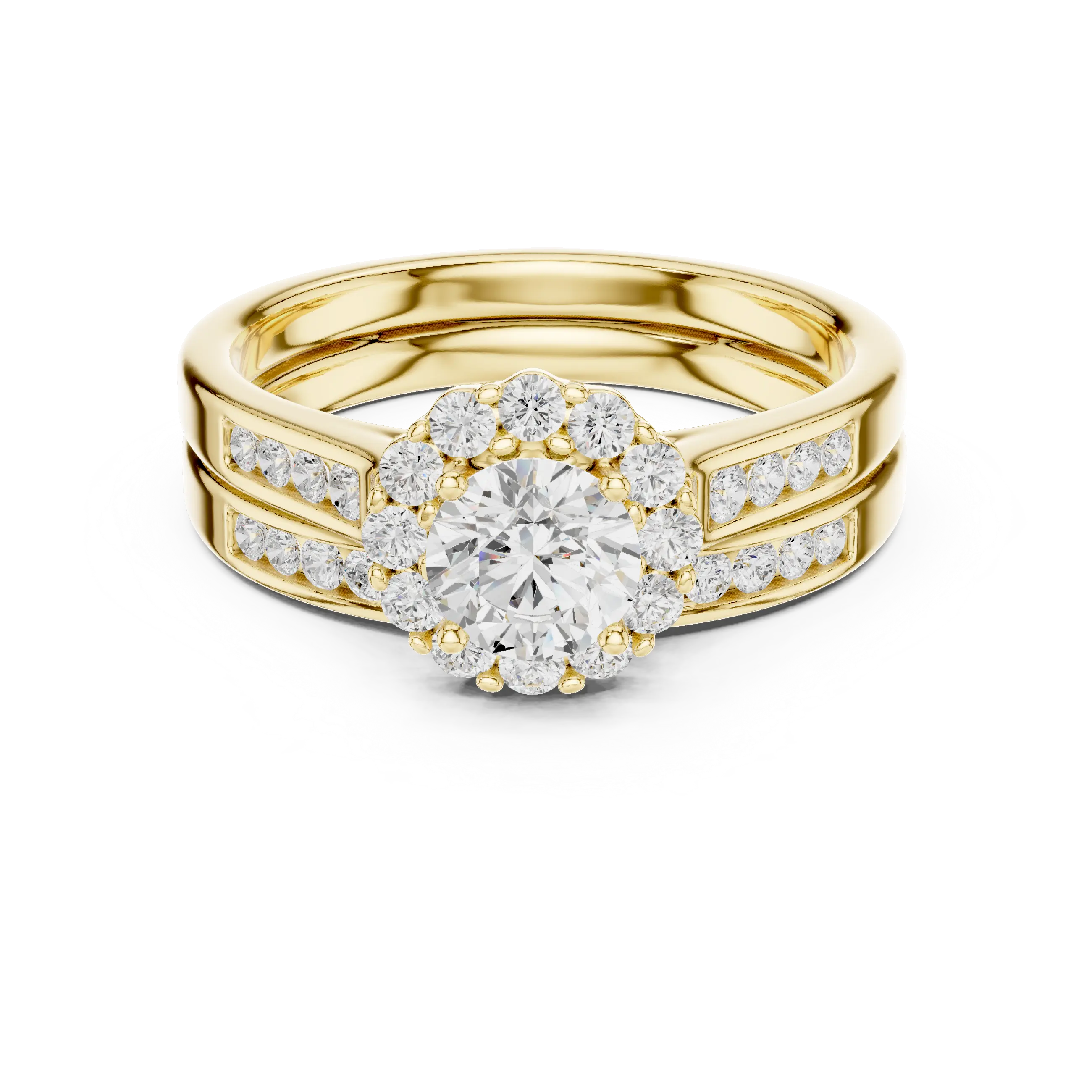 MJTW6 - Classic Floral Petal Halo Ring with Recessed Accent Ro
