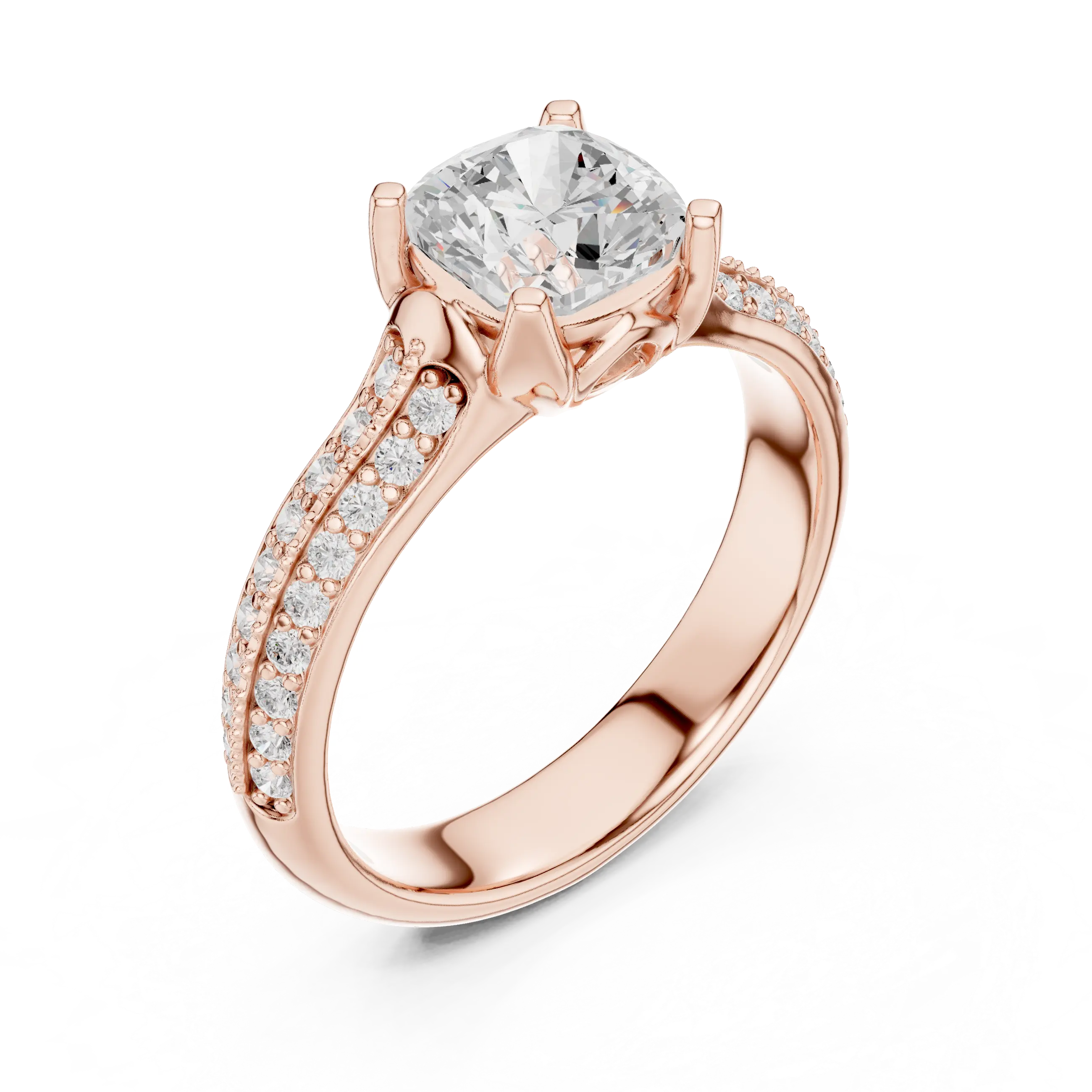 MJR0105 - Cushion Cut Solitaire Ring with Milgrain Channel Accents