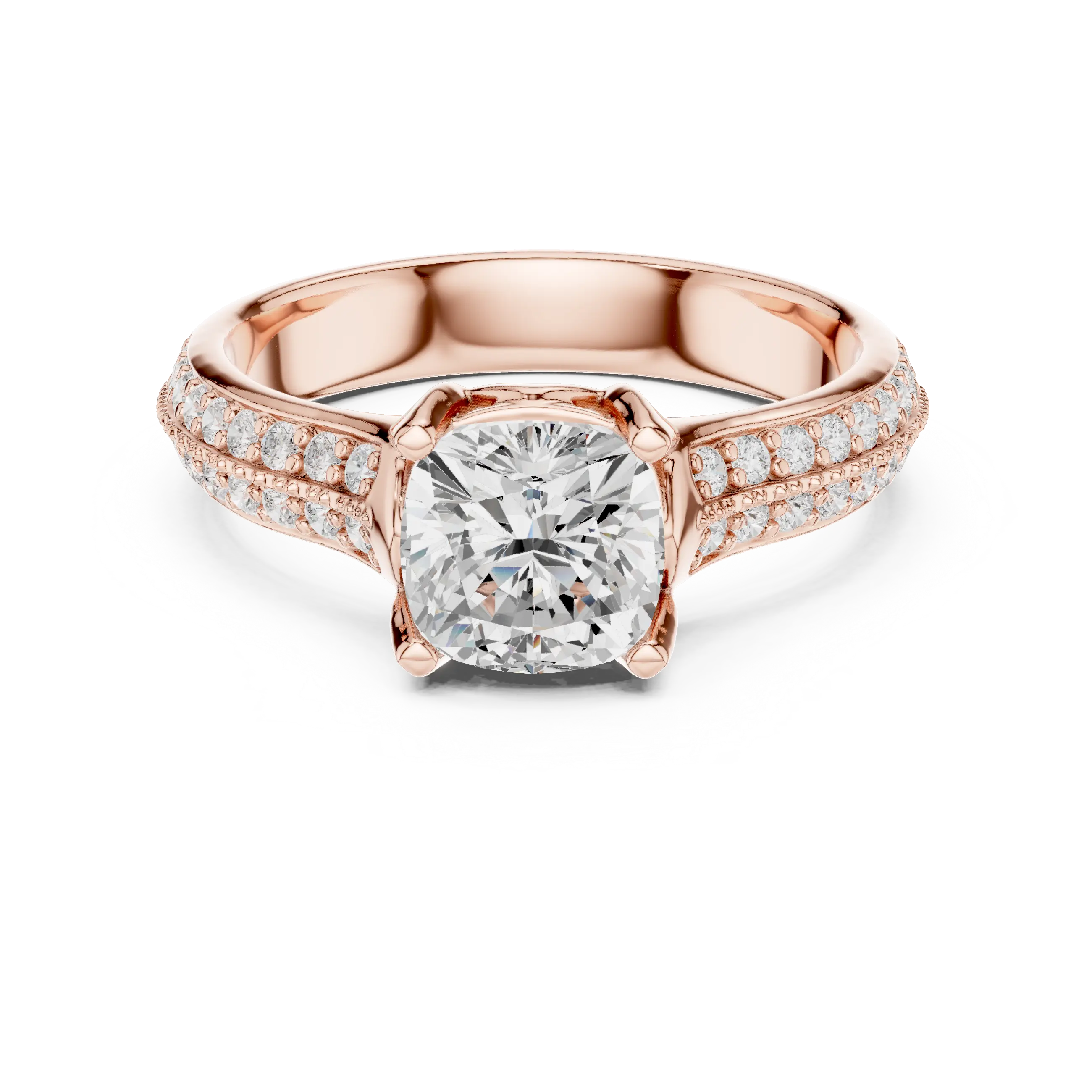 MJR0105 - Cushion Cut Solitaire Ring with Milgrain Channel Accents