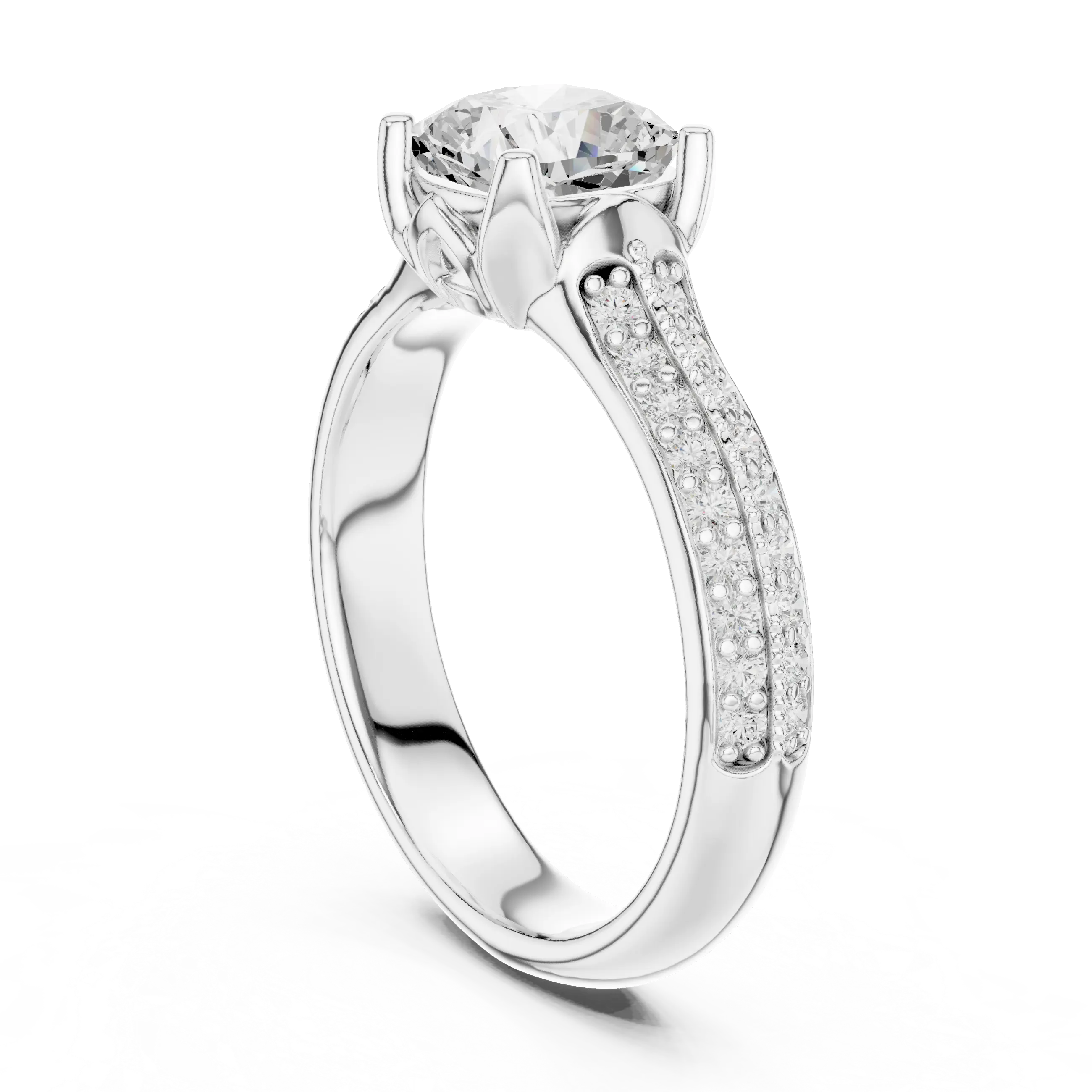MJR0105 - Cushion Cut Solitaire Ring with Milgrain Channel Accents