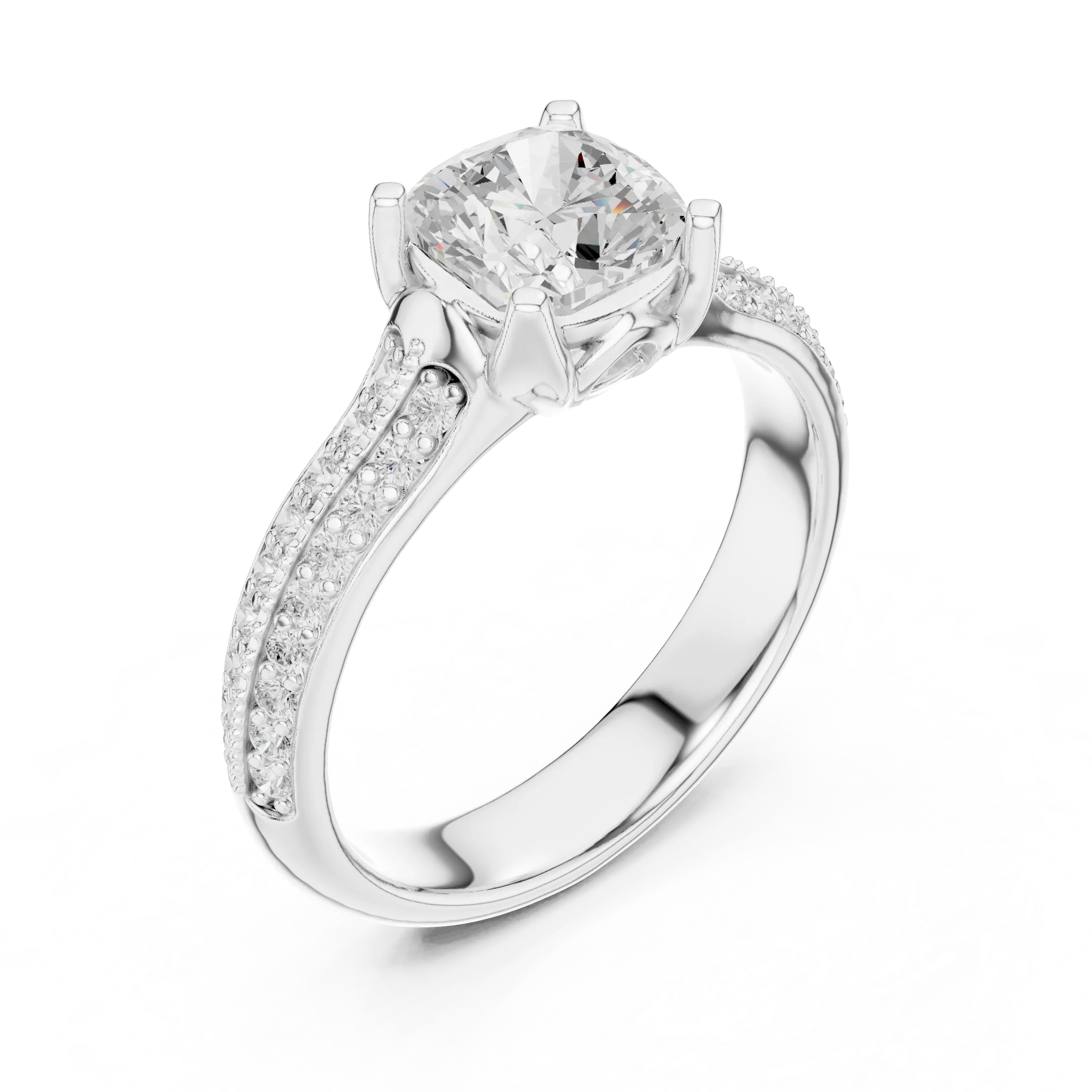 MJR0105 - Cushion Cut Solitaire Ring with Milgrain Channel Accents