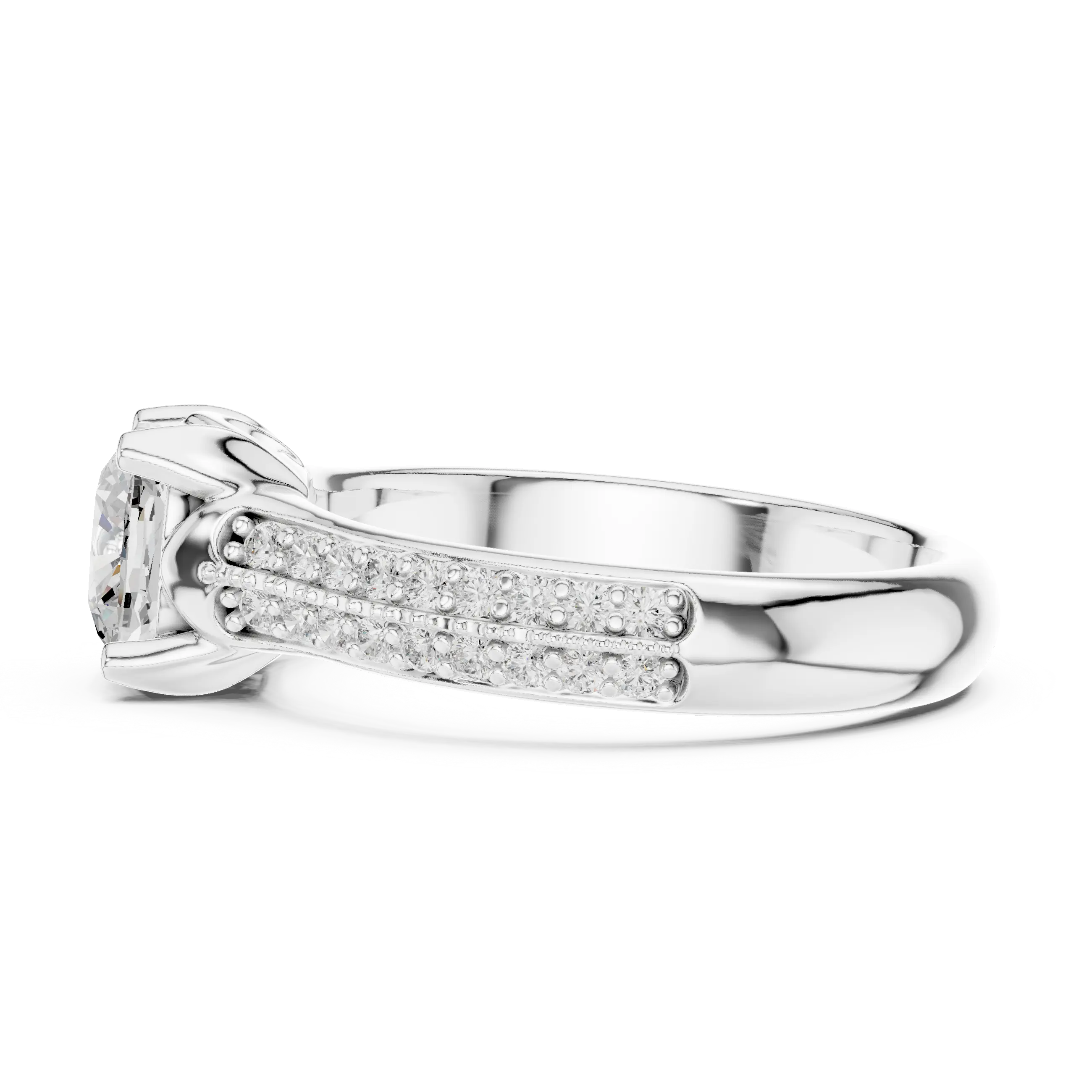 MJR0105 - Cushion Cut Solitaire Ring with Milgrain Channel Accents