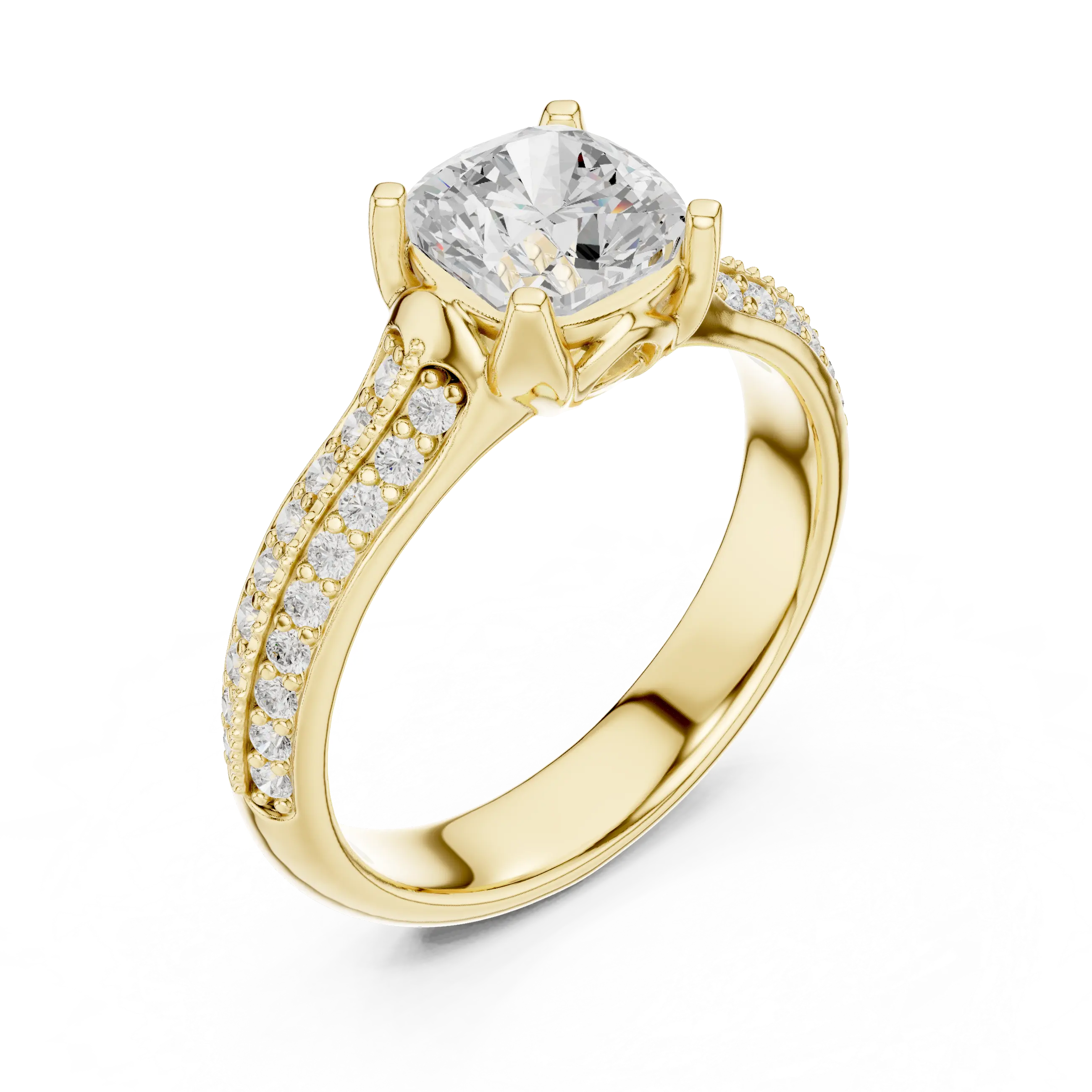 MJR0105 - Cushion Cut Solitaire Ring with Milgrain Channel Accents