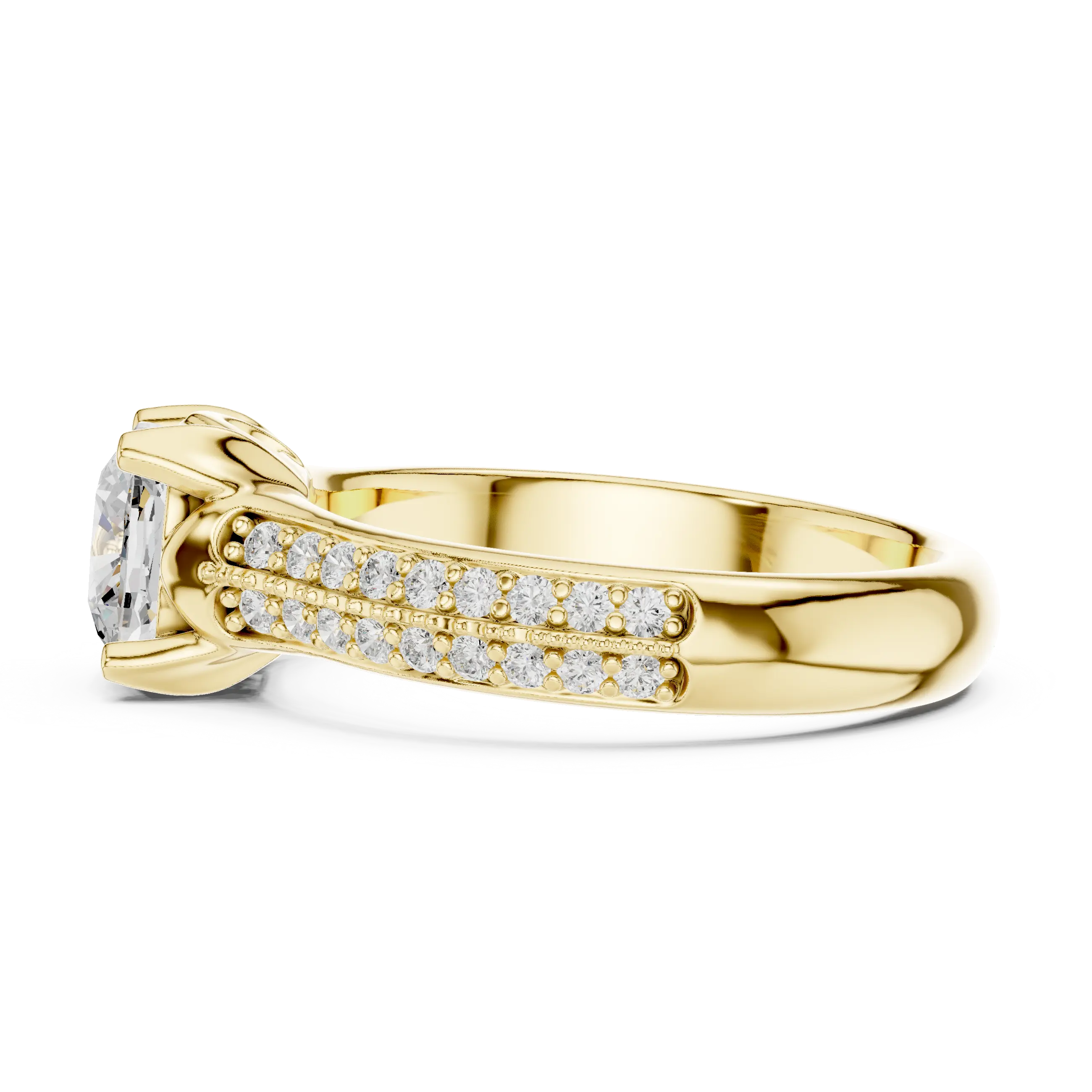 MJR0105 - Cushion Cut Solitaire Ring with Milgrain Channel Accents