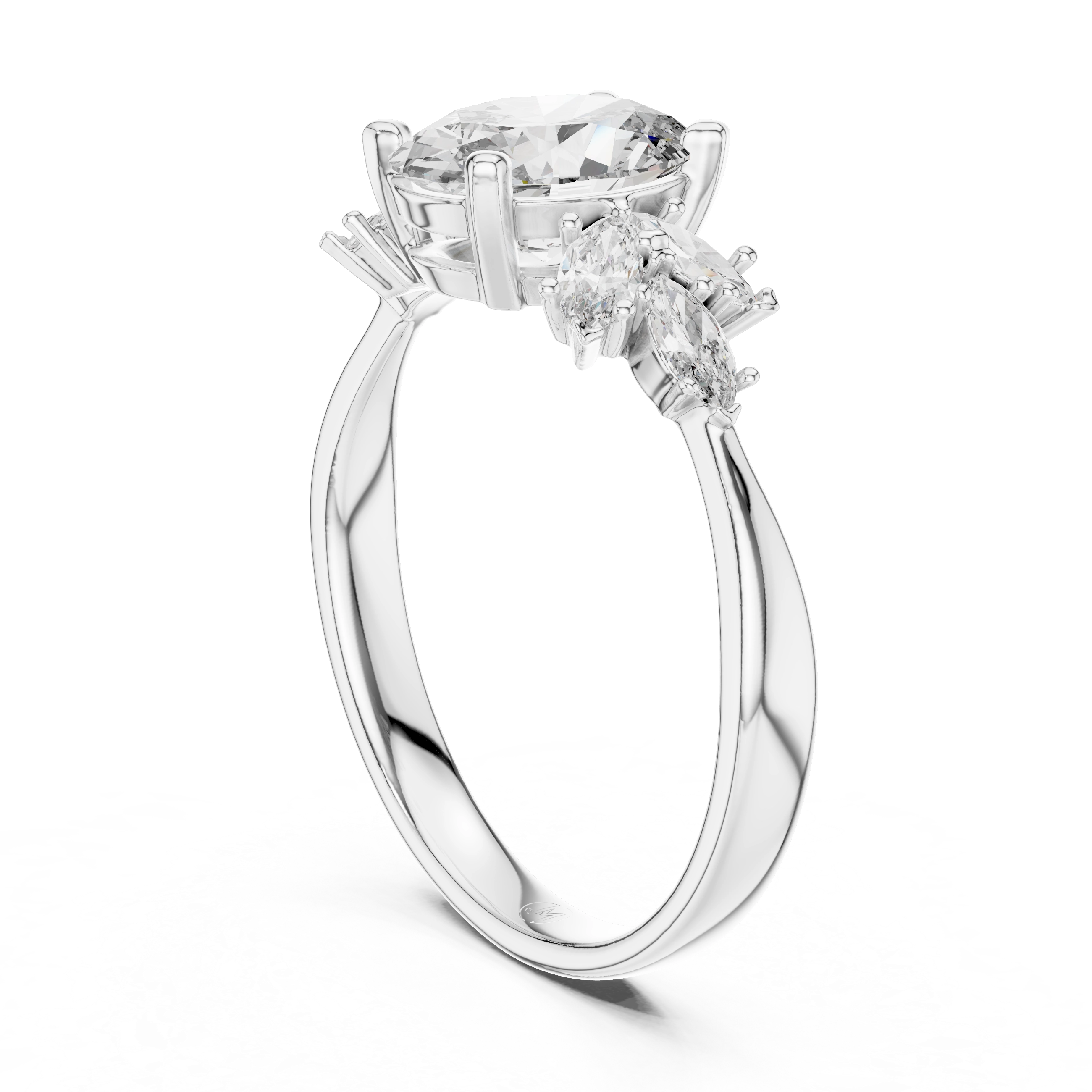 MJR001-Oval Engagement Ring with Floral Side Stones