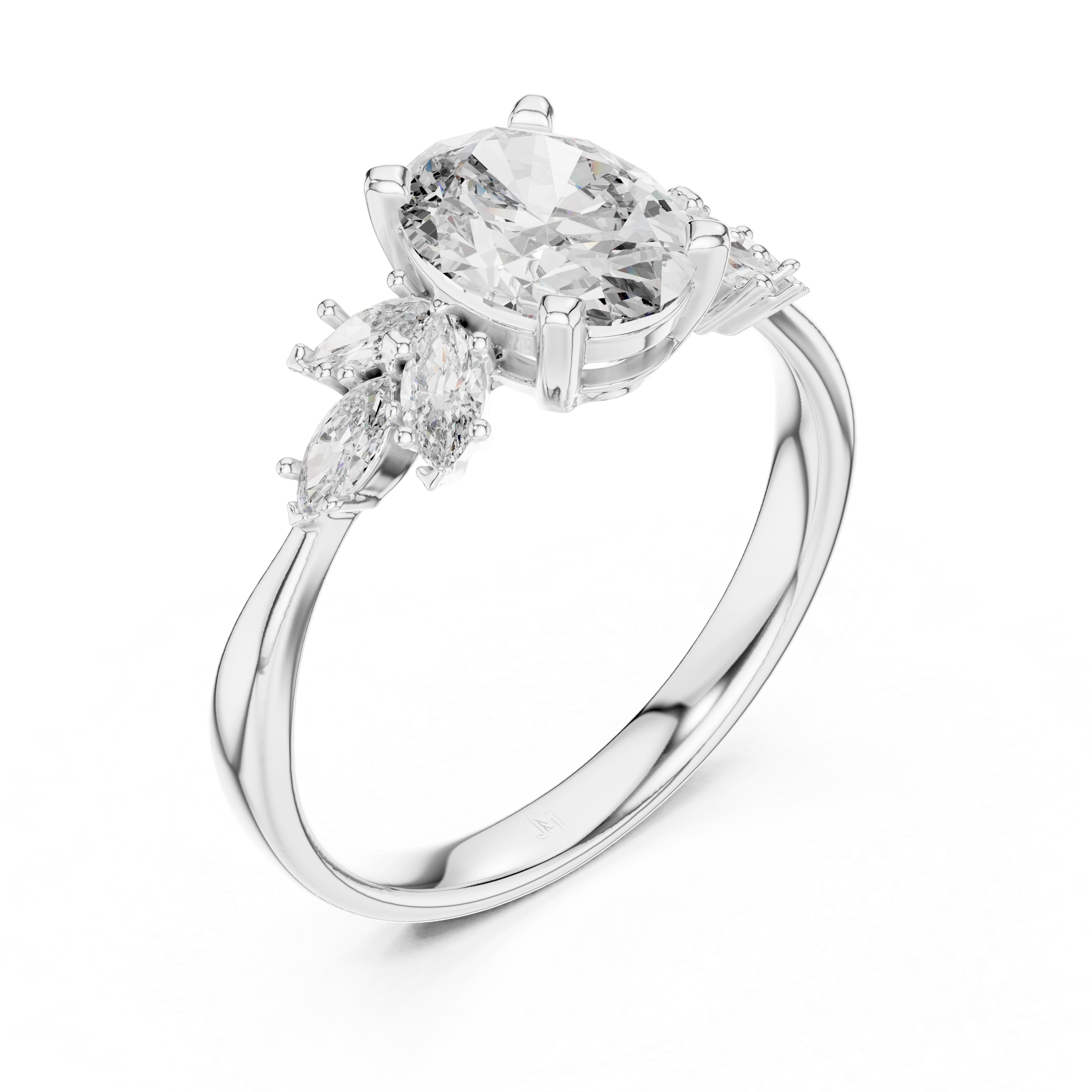 MJR001-Oval Engagement Ring with Floral Side Stones