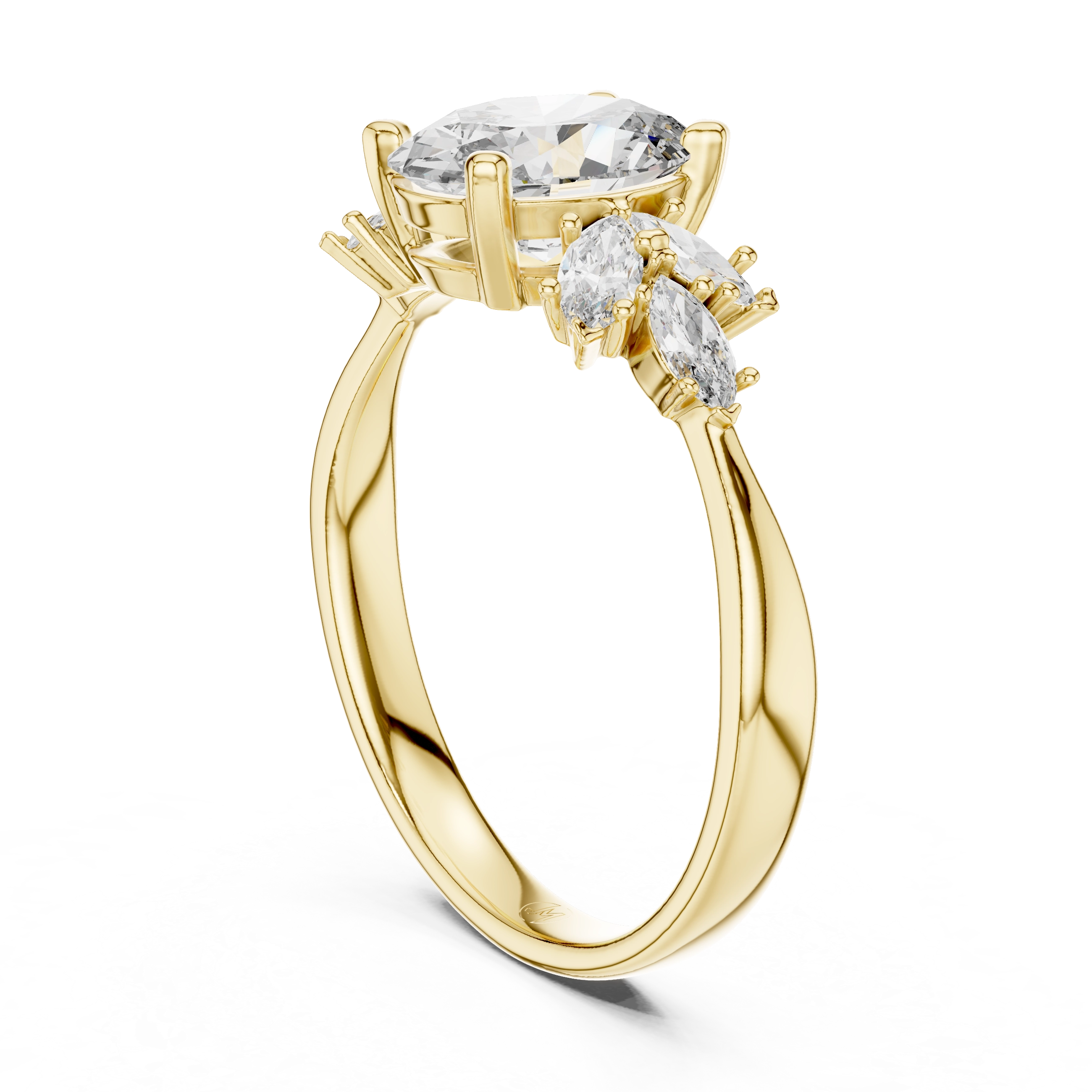 MJR001-Oval Engagement Ring with Floral Side Stones