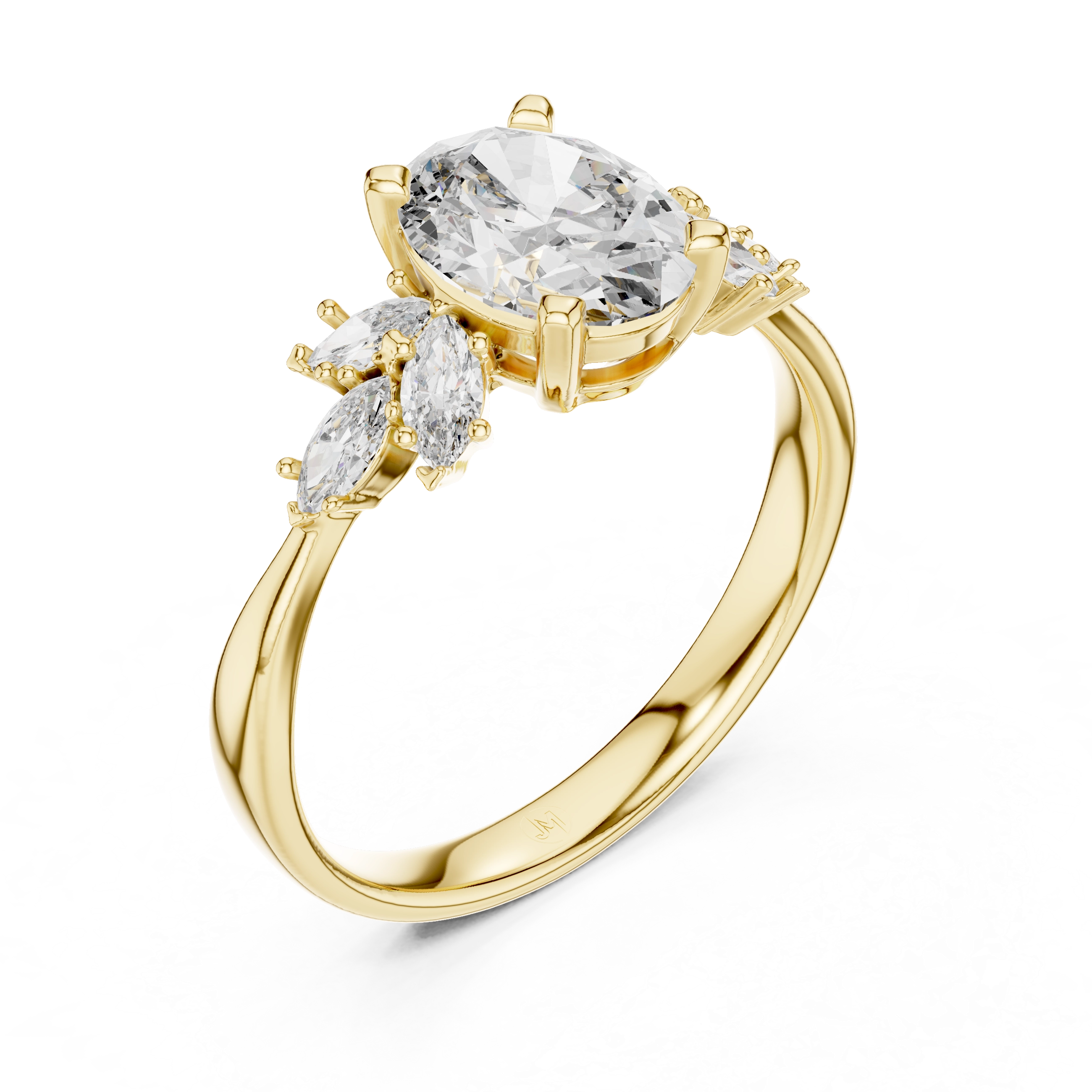 MJR001-Oval Engagement Ring with Floral Side Stones