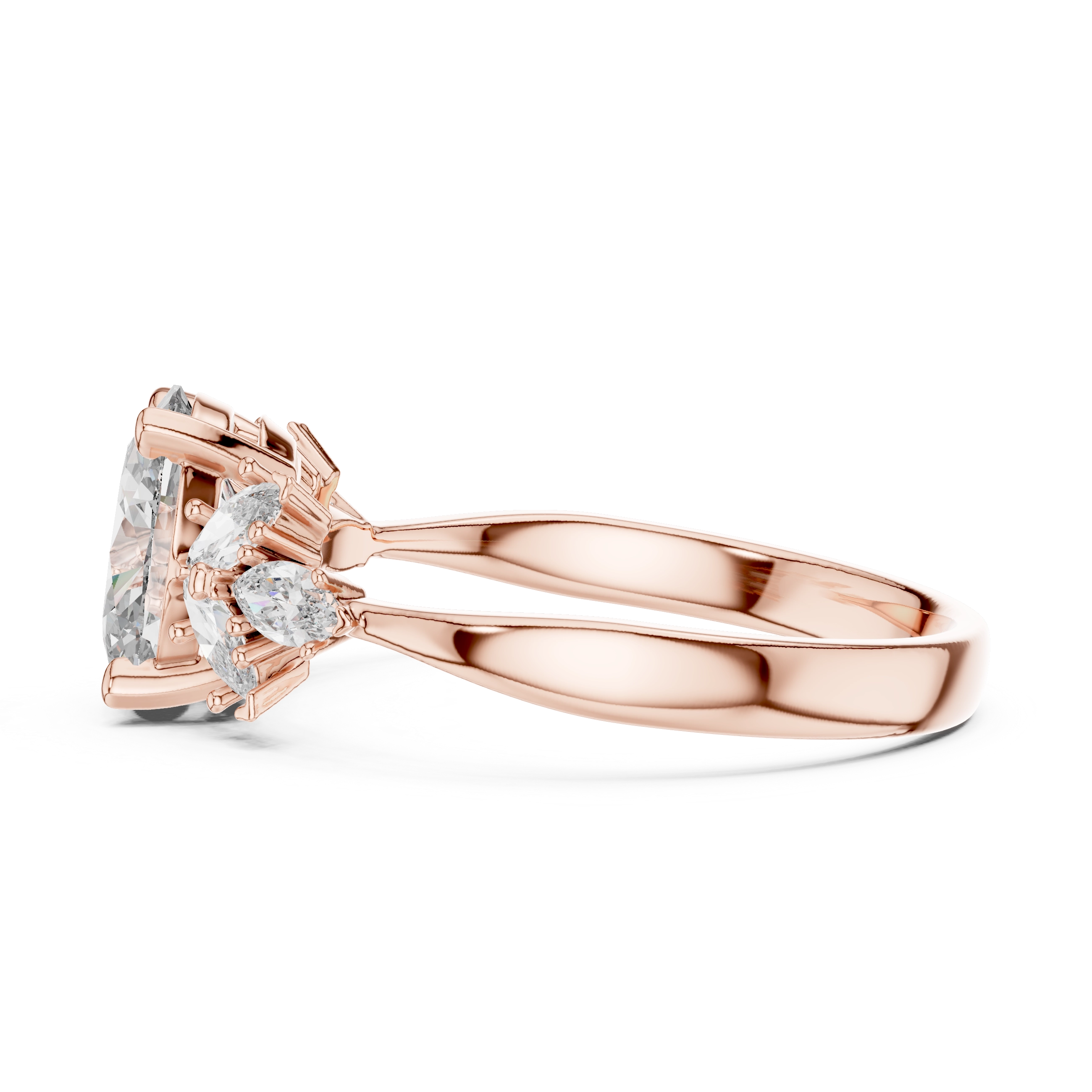 MJR001-Oval Engagement Ring with Floral Side Stones