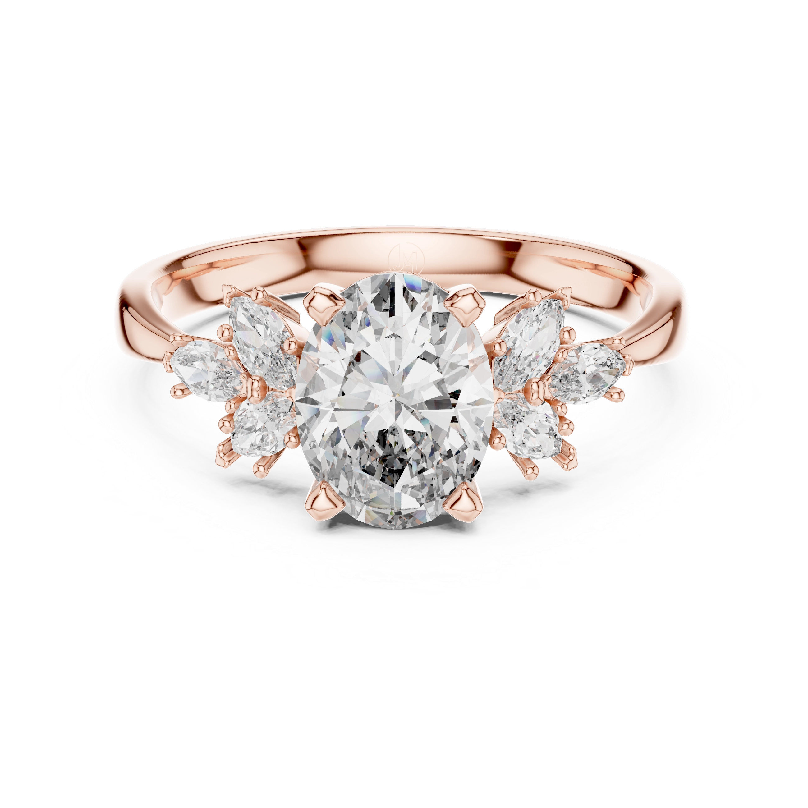 MJR001-Oval Engagement Ring with Floral Side Stones
